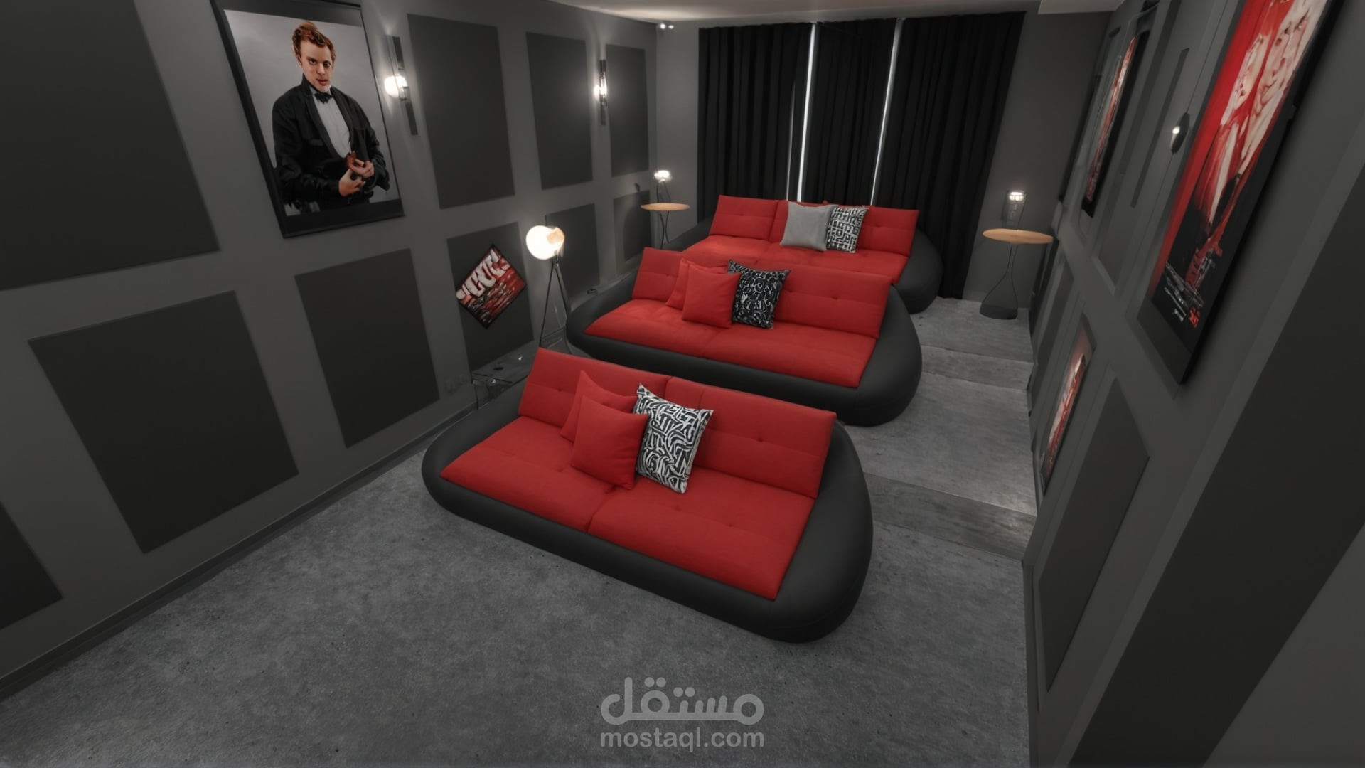 تصميم غرفة سينما داخلية فاخرة في فيلا