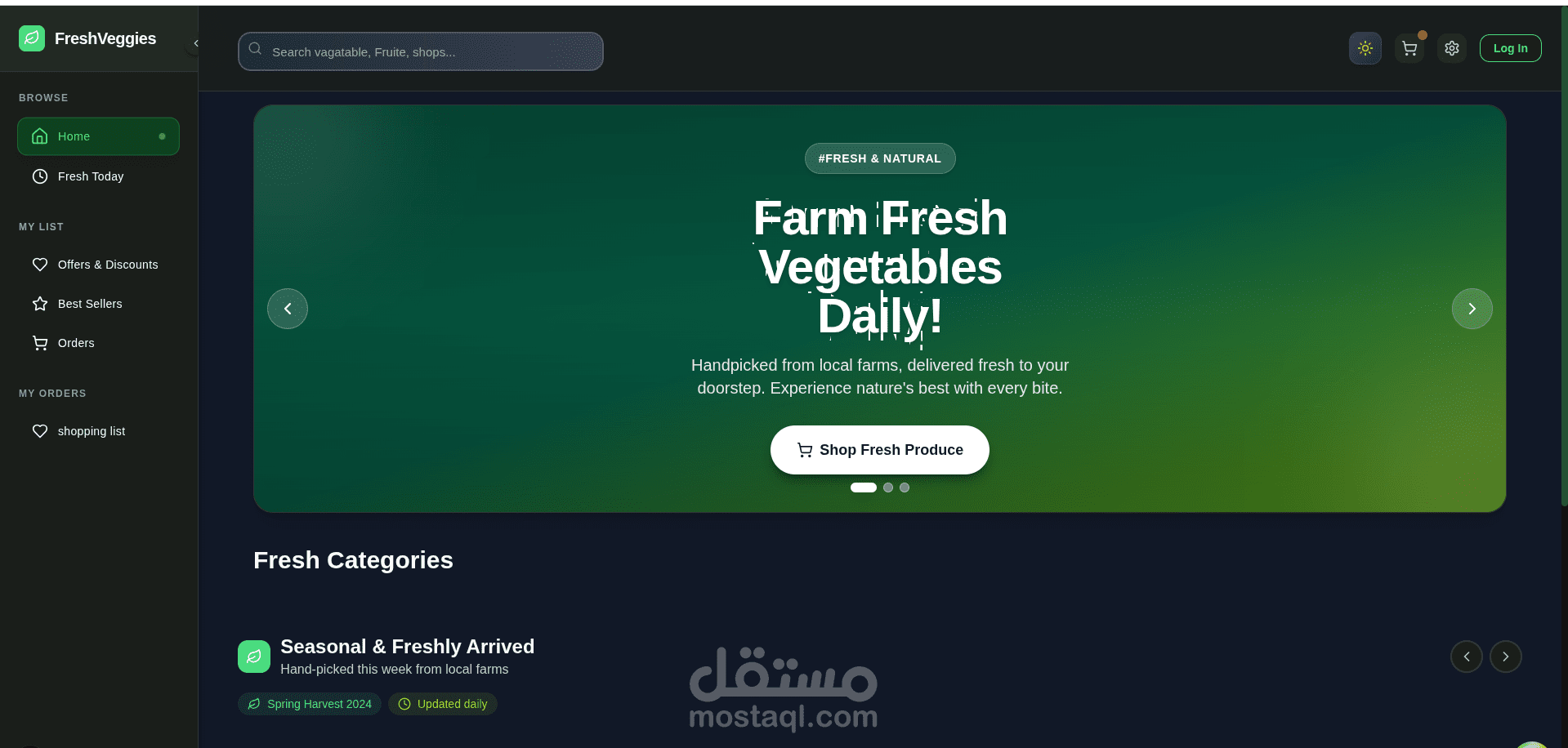 مشروع: FreshVeggies — منصة تجارة إلكترونية حديثة لتوصيل الخضروات الطازجة