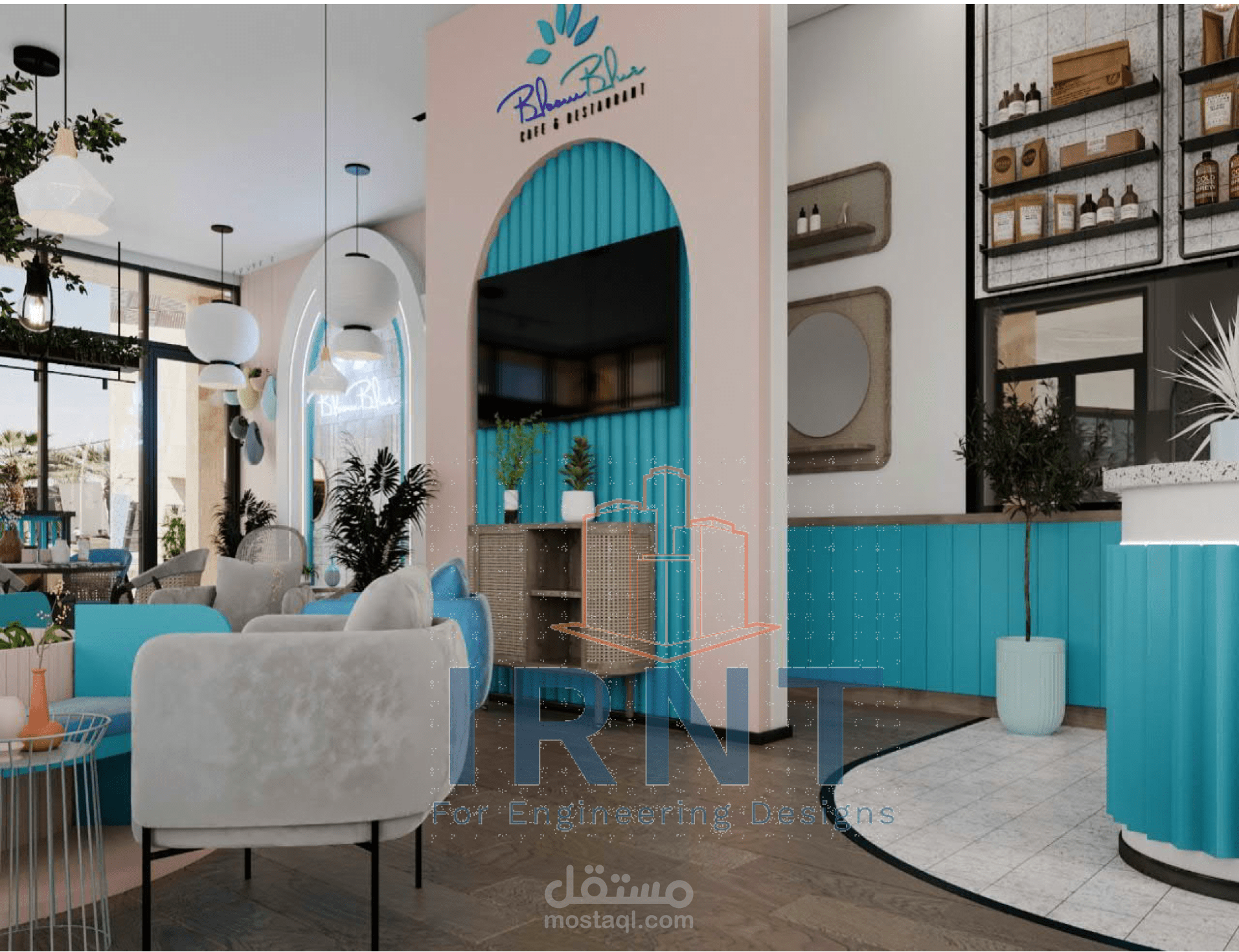تصميم الديكور لمطعم وكوفي شوب بالرياض INTERIOR DESIGN OF COFFEE SHOP