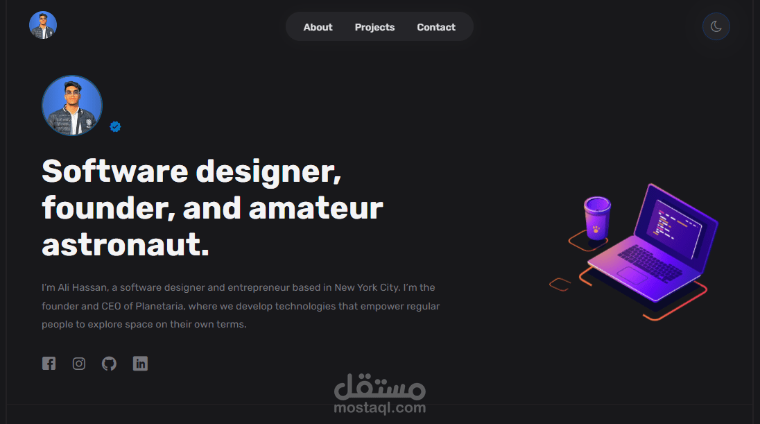 موقع شخصي مبرمج بReact Next js - MUI react