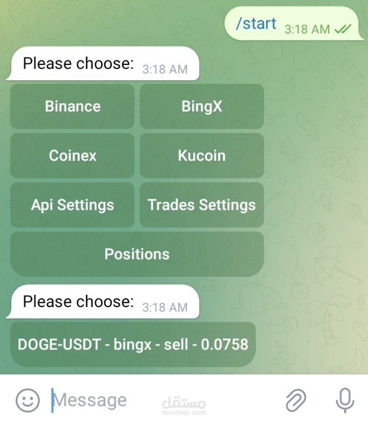 telegram bot for 4 crypto exchanges