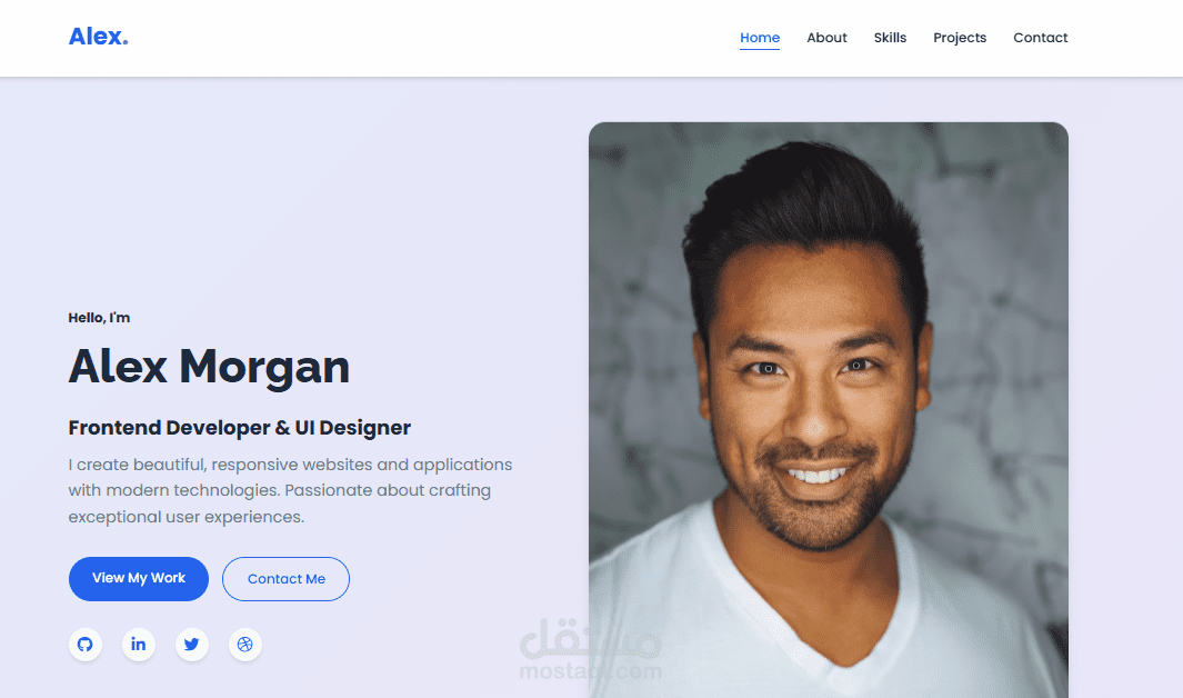 تصميم وتطوير موقع برتفوليو شخصي احترافي (HTML, CSS, JavaScript)