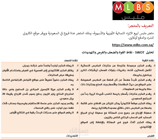 تحليل SOWT لمتجر ملابس