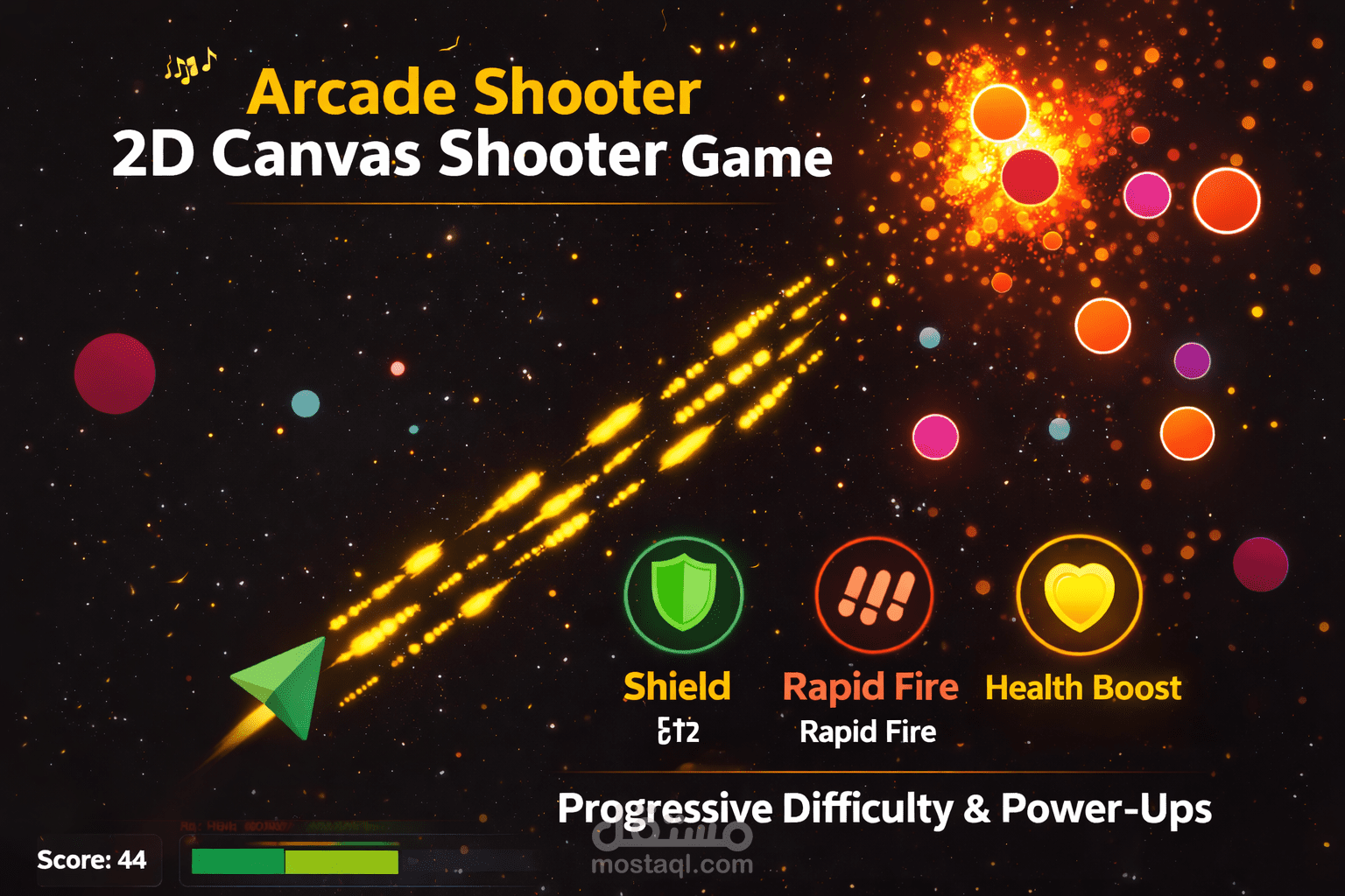 2D Shooter Game | لعبة أركيد سريعة — Enemies Waves & Explosions