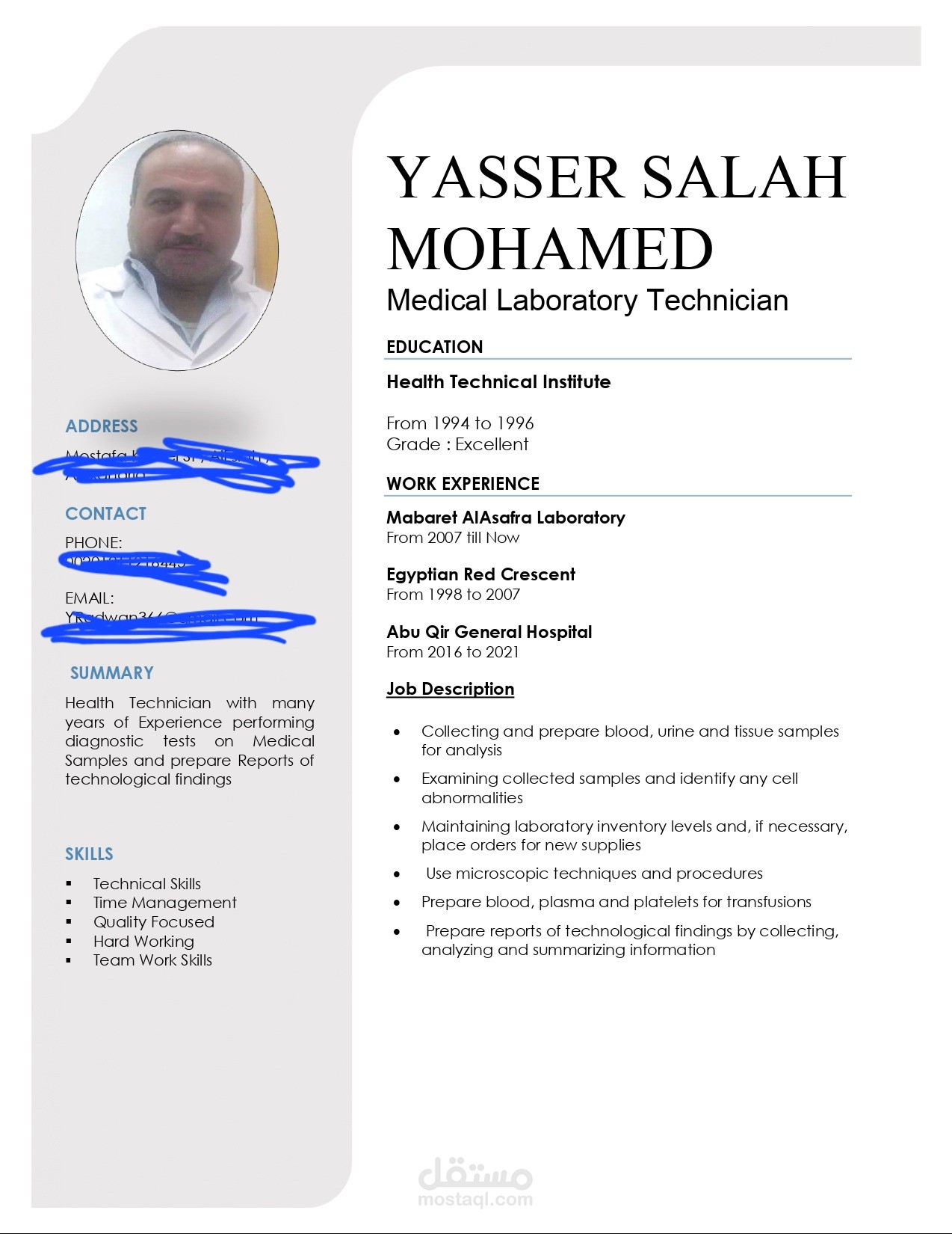 Cv of Medical laboratory technician