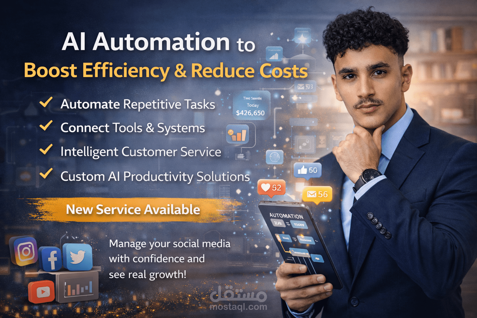 أتمتة الأعمال بالذكاء الاصطناعي لزيادة الكفاءة وتقليل التكاليف