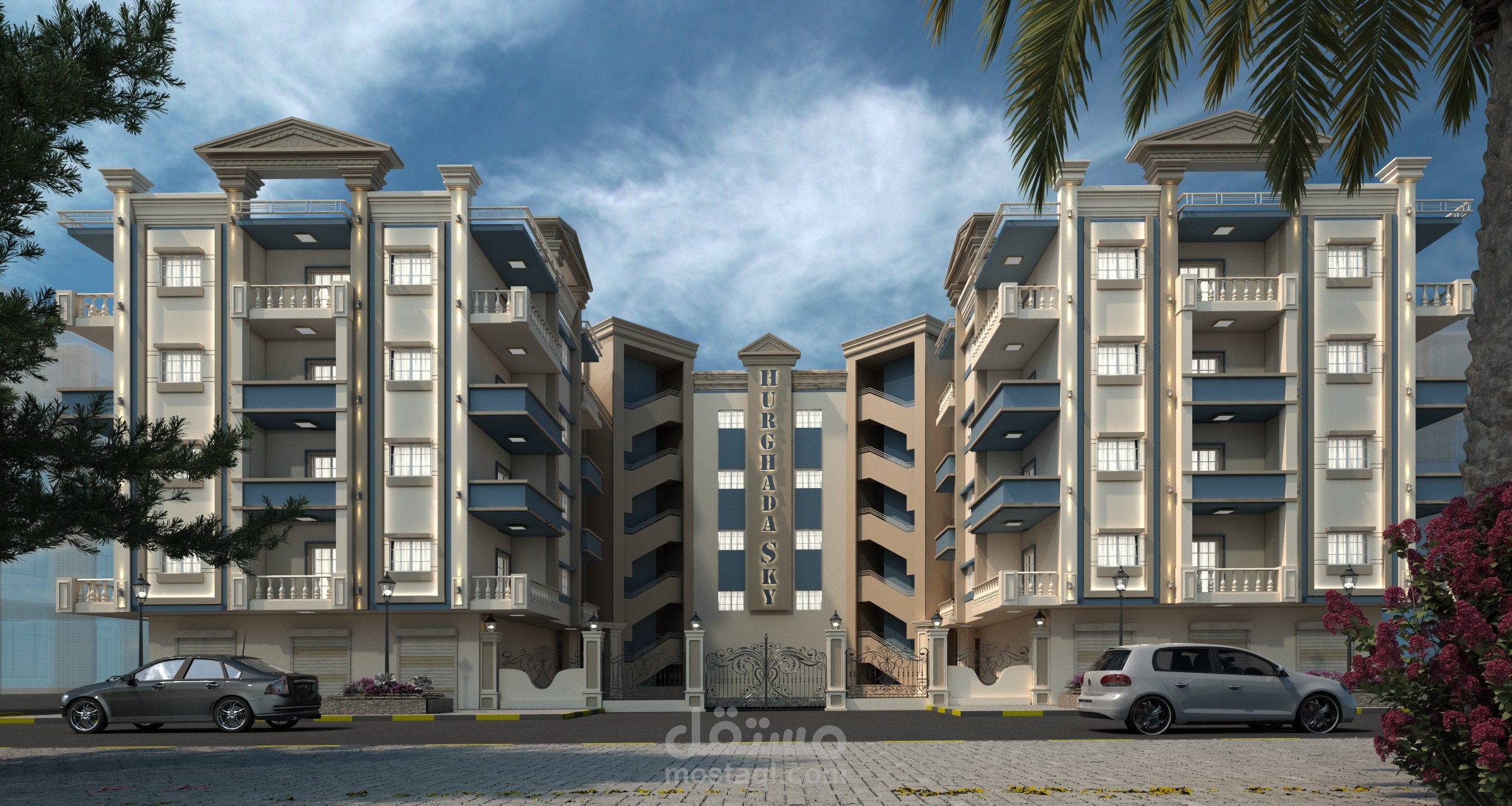 تصميم 3D لواجهه كومباوند  001