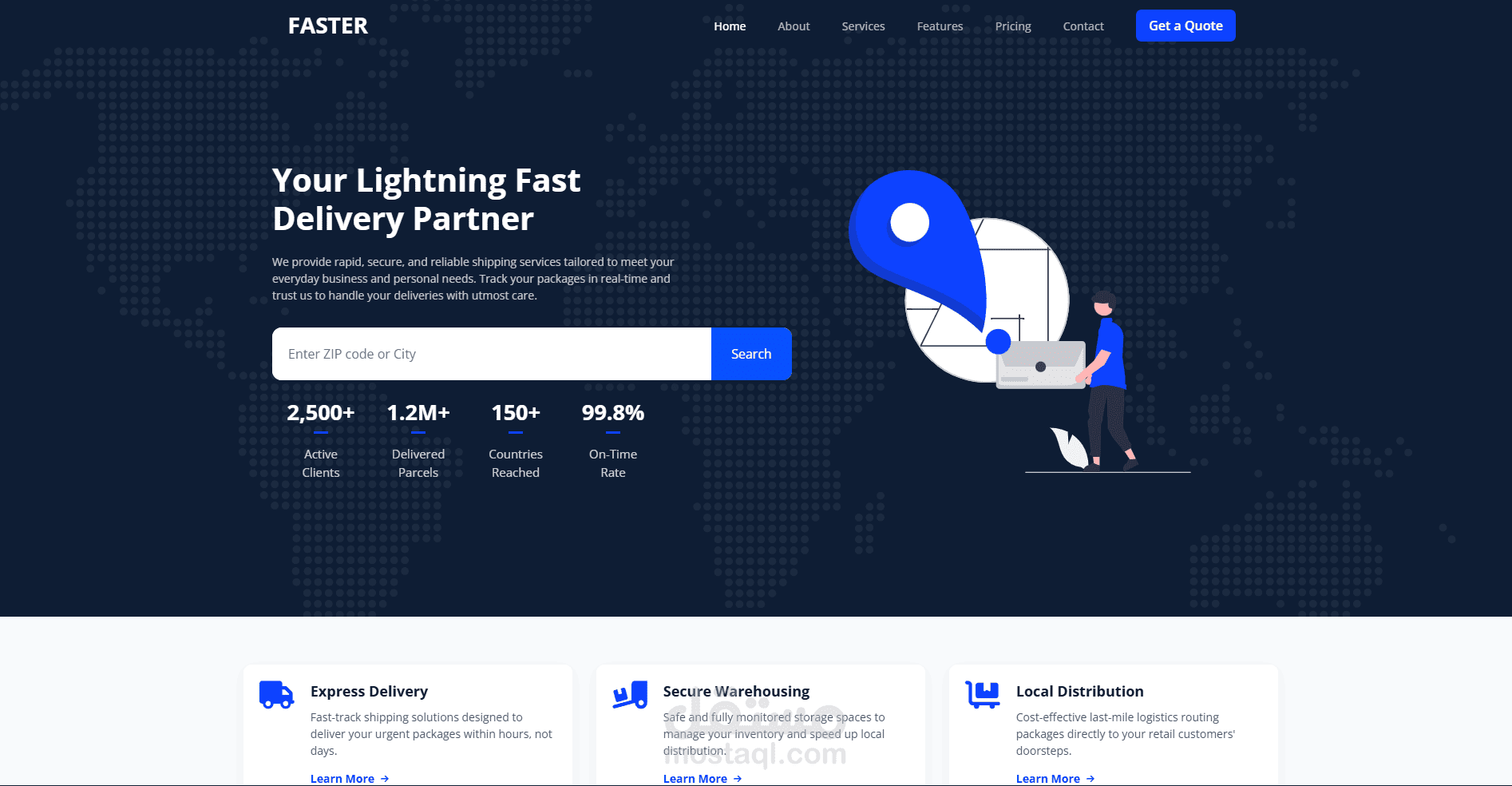 FASTER (Landing Page) - موقع شركة لوجستية وتوصيل حديثة