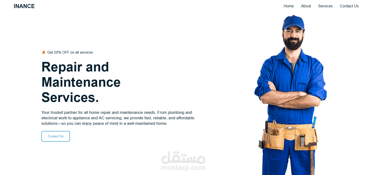 INANCE (Landing Page) – موقع خدمات صيانة وإصلاح متجاوب