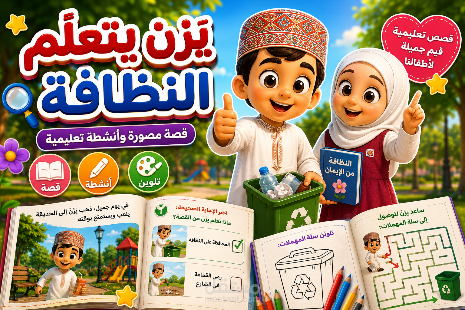 كتاب قصص مصور للأطفال وأنشطة تعليمية قابلة للطباعة