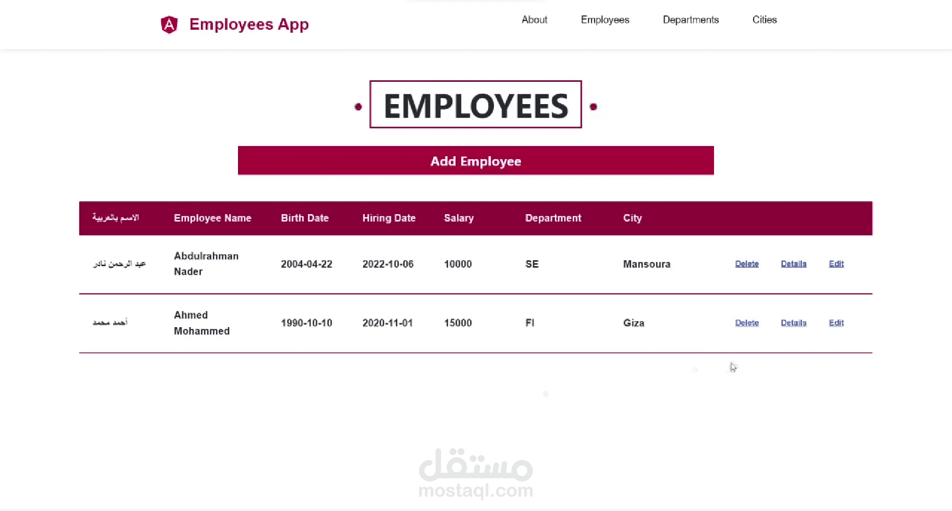 Angular Employees App with Api