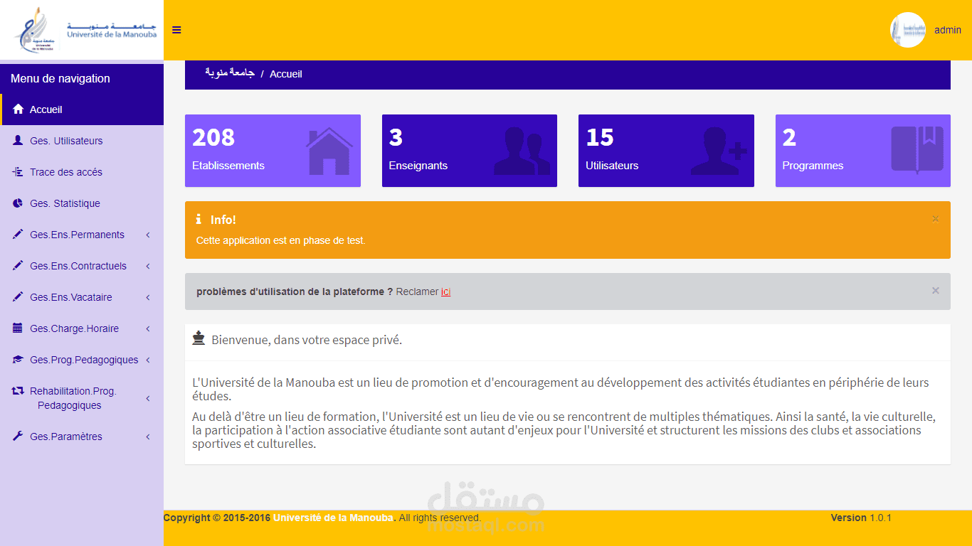 PLATFORM (based on SYMFONY 2.8 / BOOTSTRAP 3) MANAGEMENT OF TEACHERS AND PEDAGOGICAL PROGRAMS