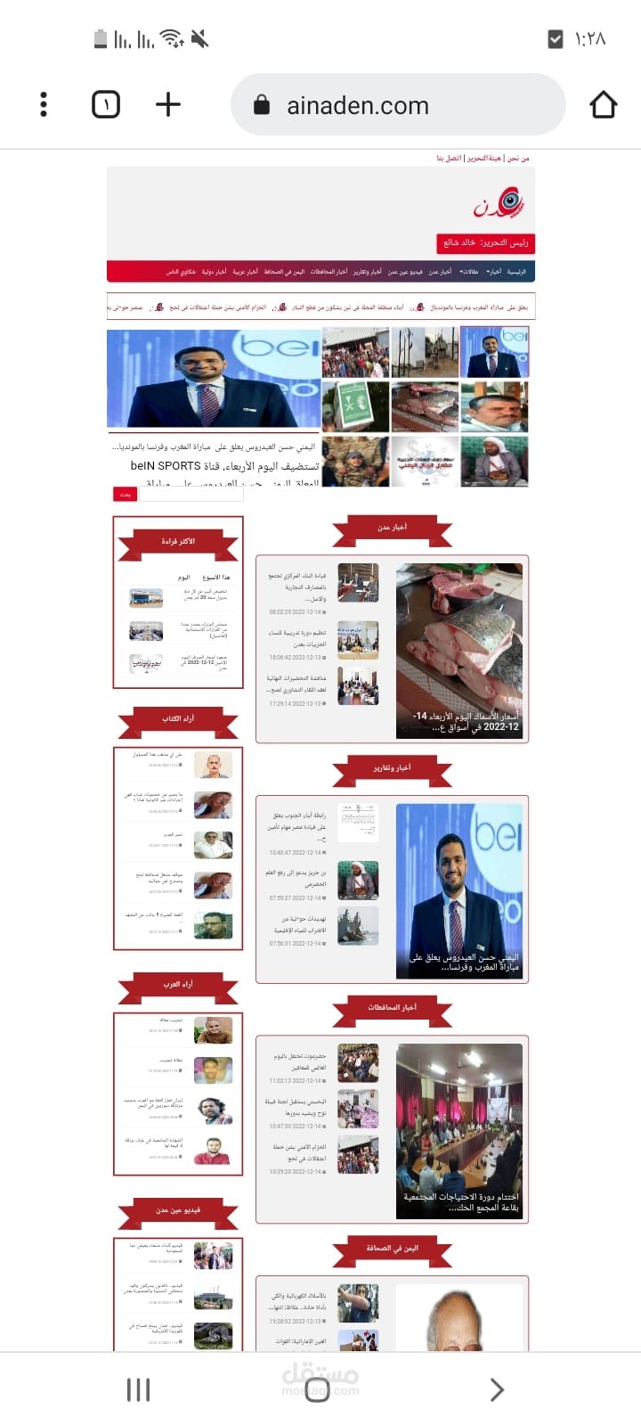 برمجة موقع وكالة اخبارية عين عدن