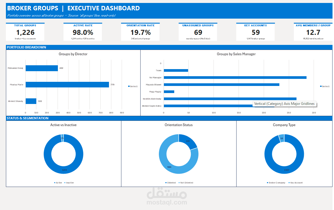 Broker Groups Executive Dashboard | Excel KPI Reporting & Sales Analytics