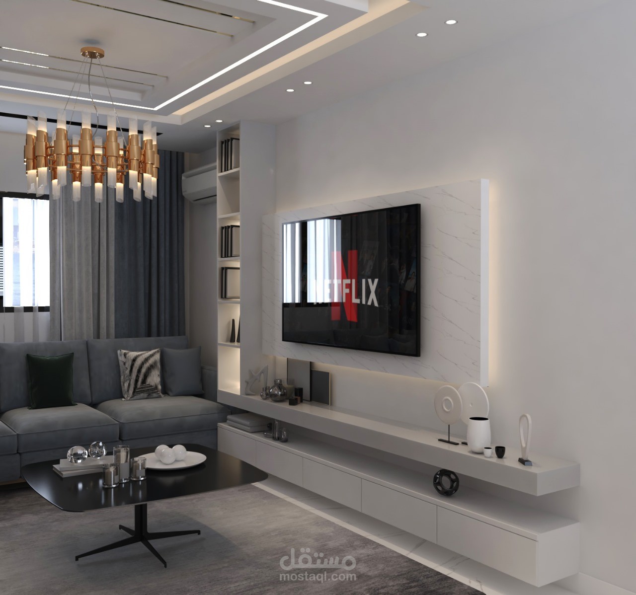 تصميم صالة معيشة عصرية – 3ds Max + Corona Renderer