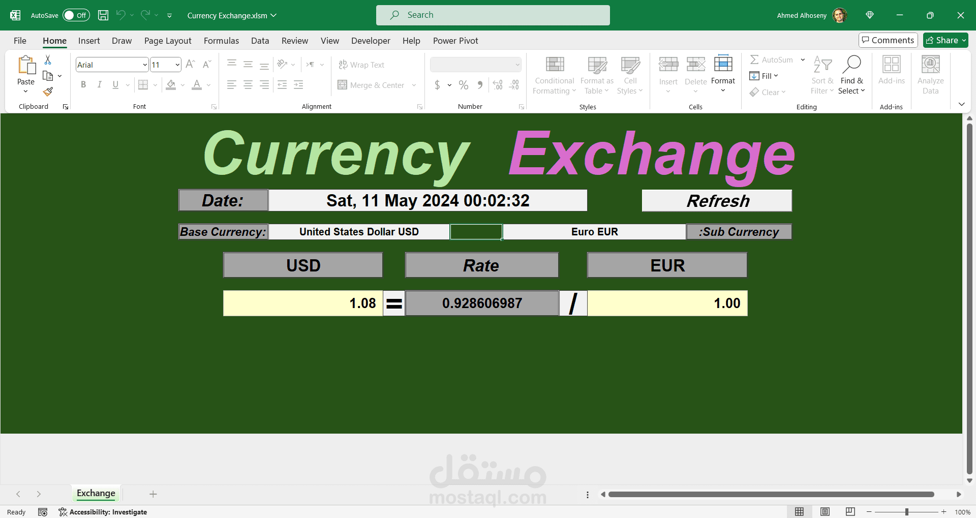 تطبيق لتحويل العملات بالإكسل