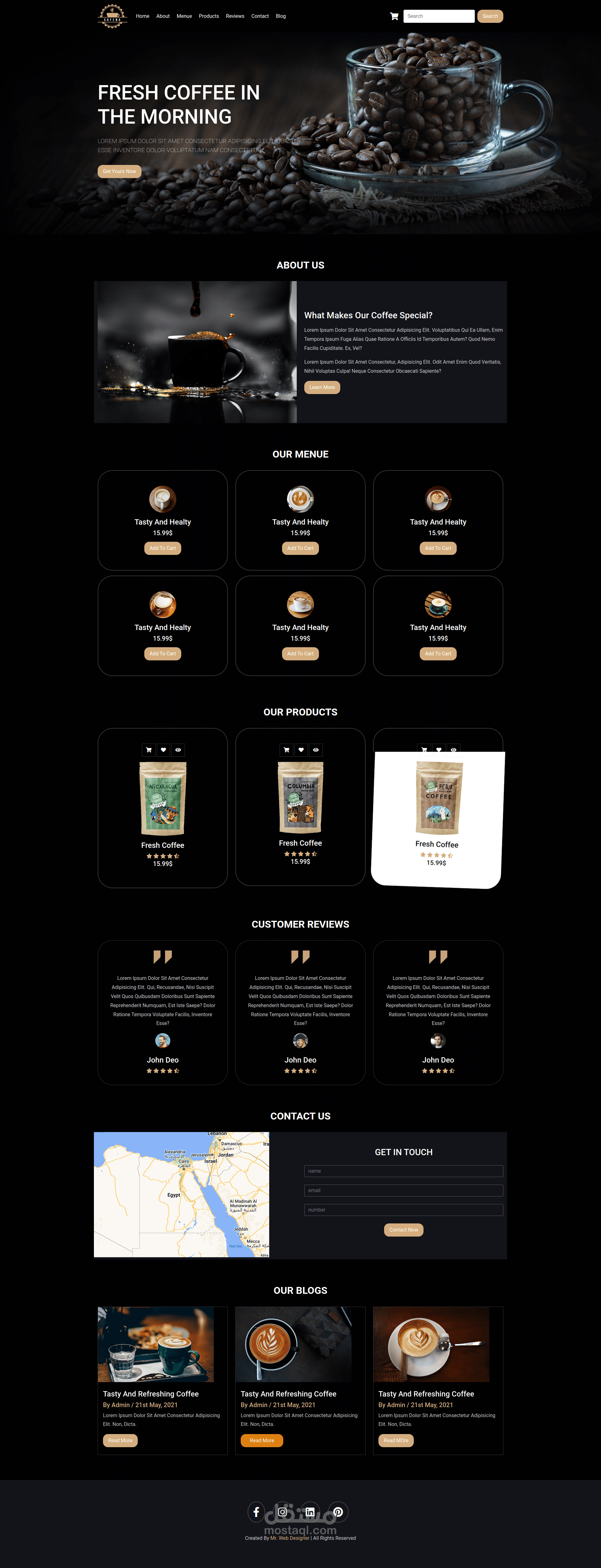 Landing page for coffee shop