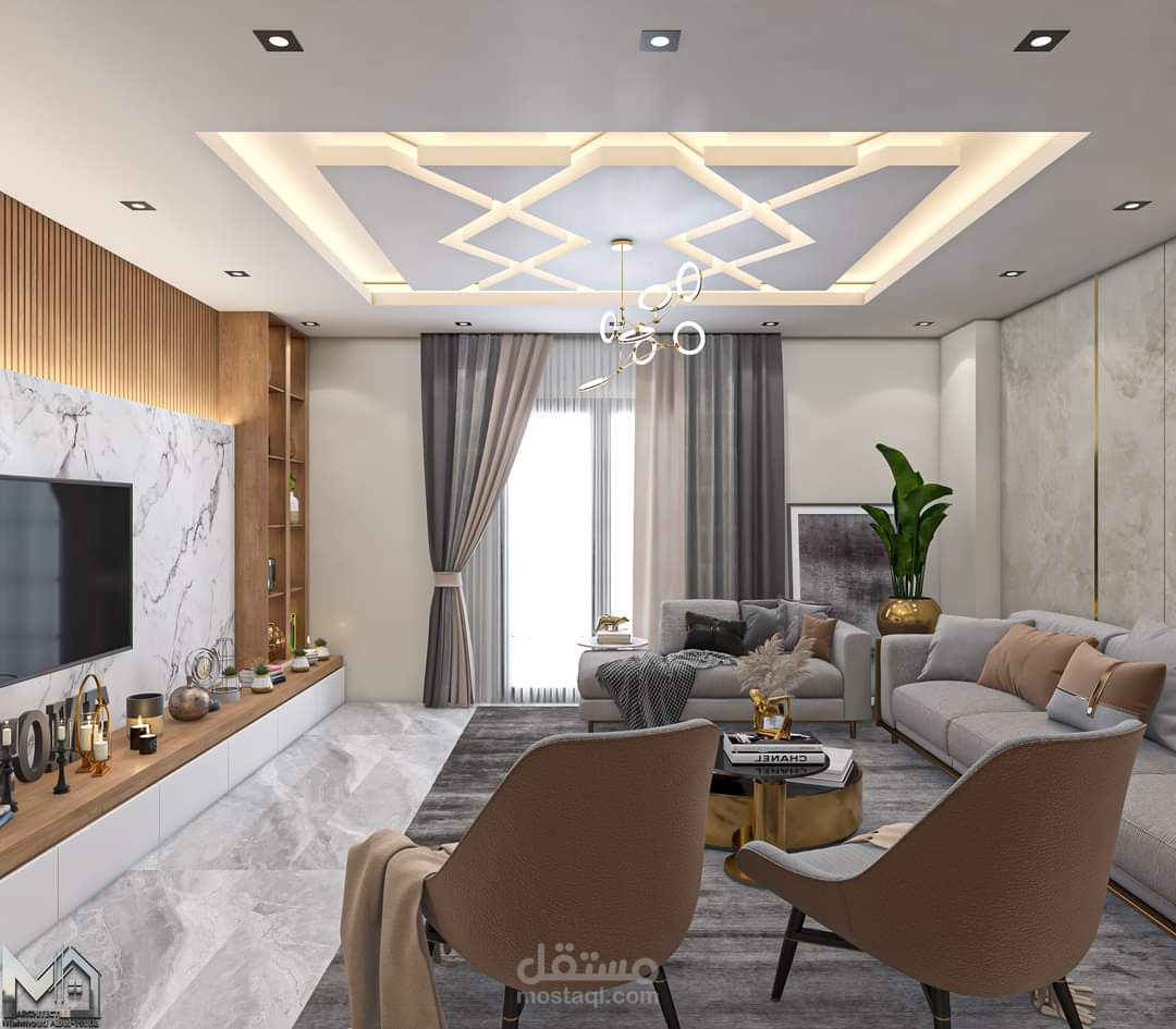 تصميم داخلي لشقة 90متر
