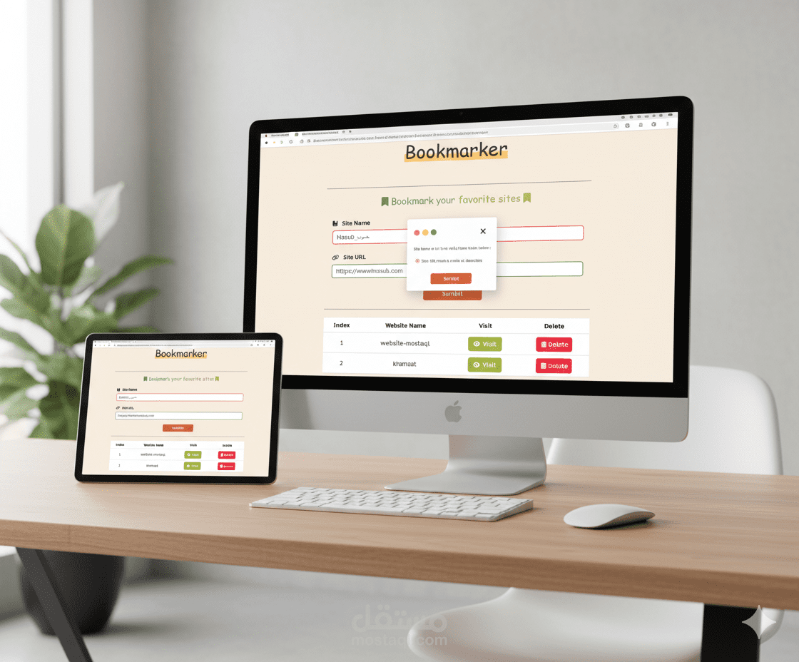 تطبيق حفظ المواقع (Bookmark Manager) باستخدام Bootstrap وJavaScript
