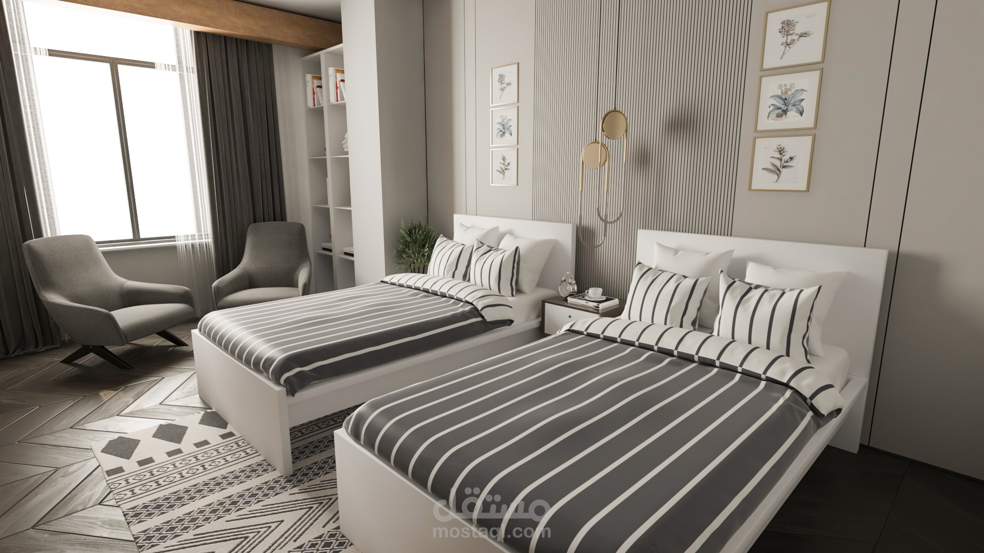تصميم غرفة نوم فندقية علي الطراز الاسكندنافي