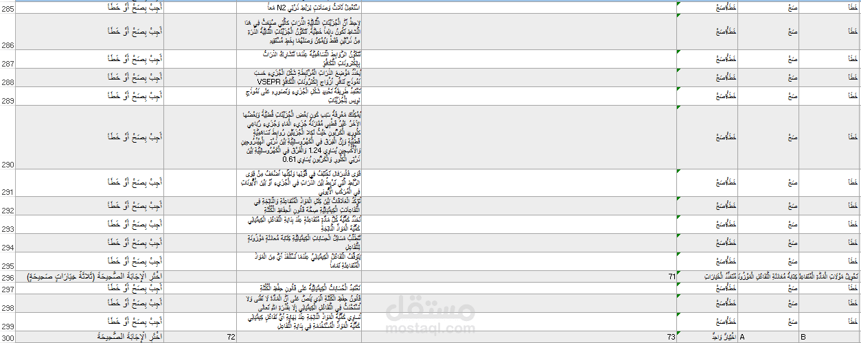 مجموعة أسئلة صح وخطأ