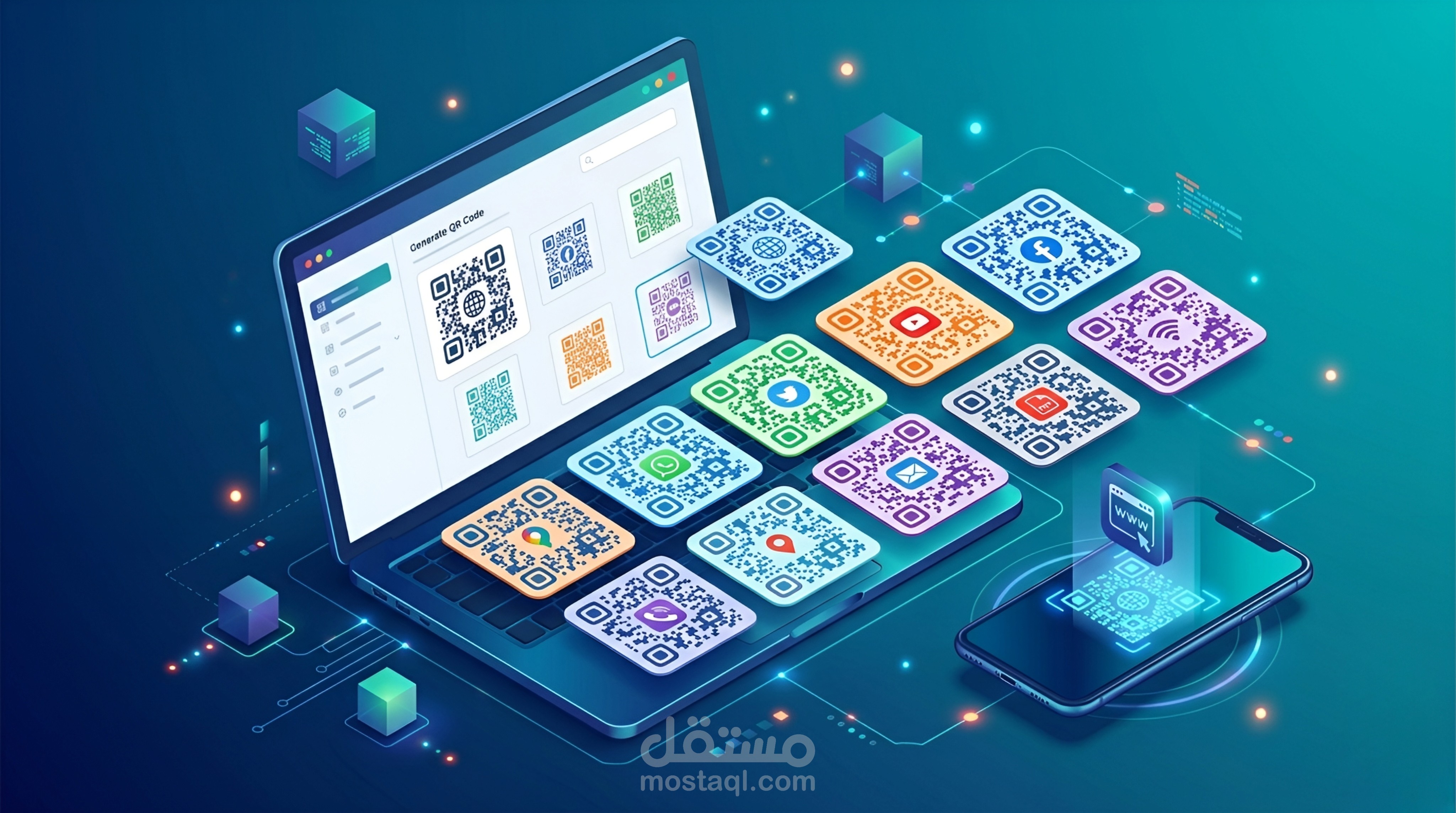 تصميم كود QR احترافي مخصص لروابطك بشعارك الخاص.