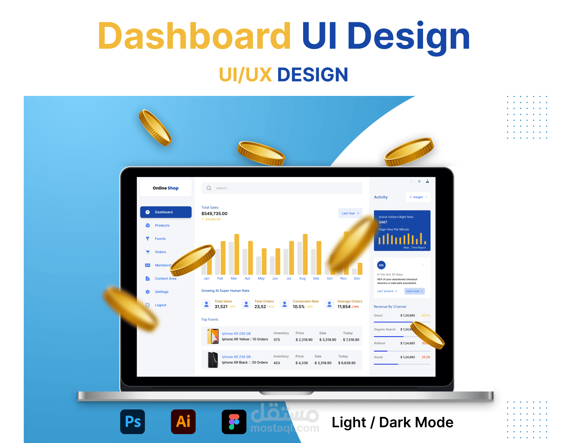 داشبورد ( Dashboard ) لموقع تجارة الكترونية ( Ecommerce )