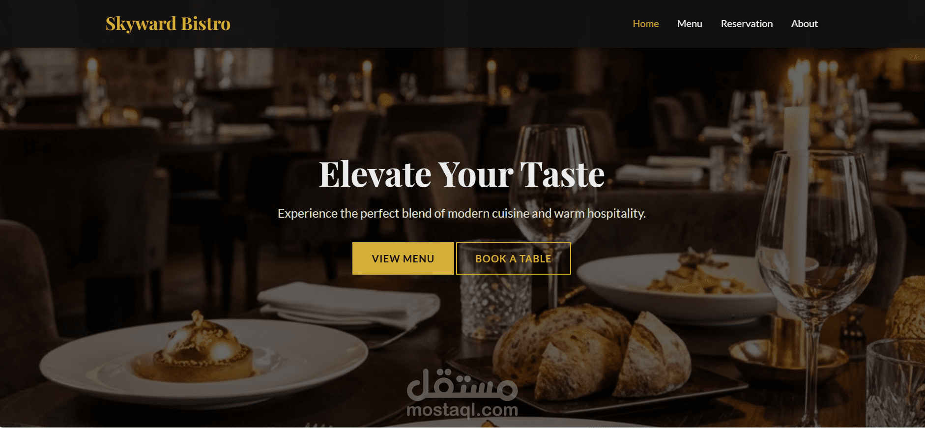 موقع ويب احترافي لمطعم يتكوّن من 3 صفحات رئيسية (الصفحة الرئيسية – قائمة الطعام – الحجز والتواصل)، مع التركيز على إبراز هوية المطعم وجعل التجربة سهلة وجذابة للزوار.