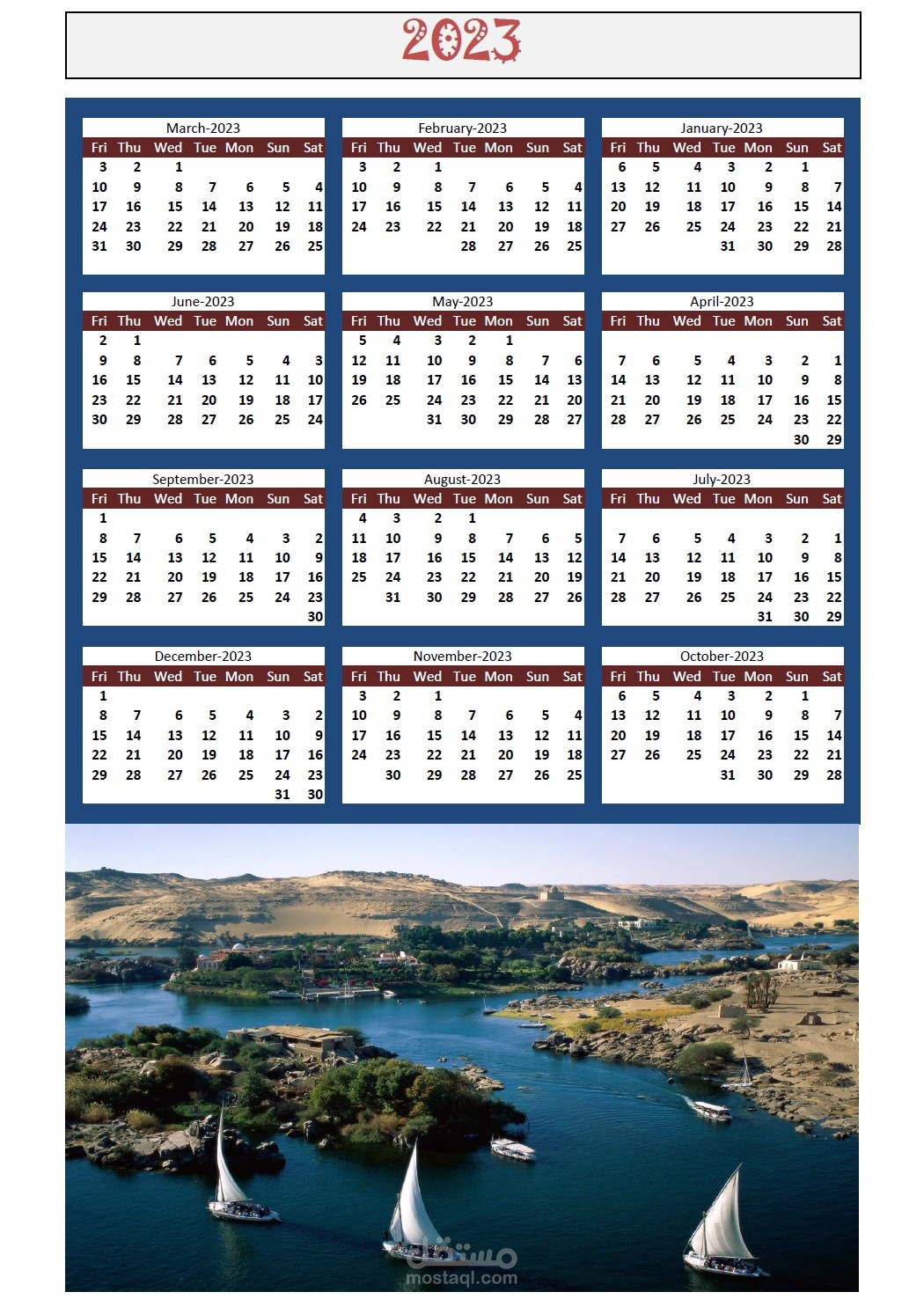Nile Calendar - تقويم النيل هو تقويم سنوي لاي سنة من السنين