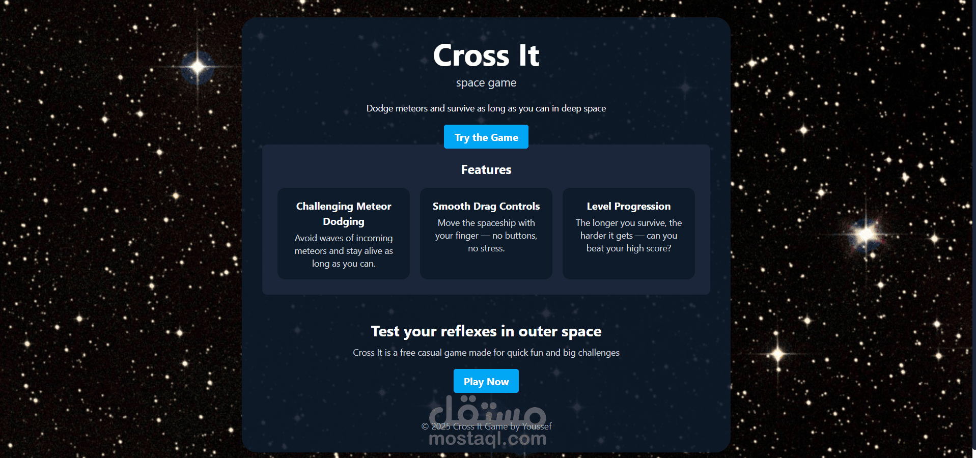صفحة هبوط للعبة "Cross It" باستخدام Next.js وتصميم مخصص