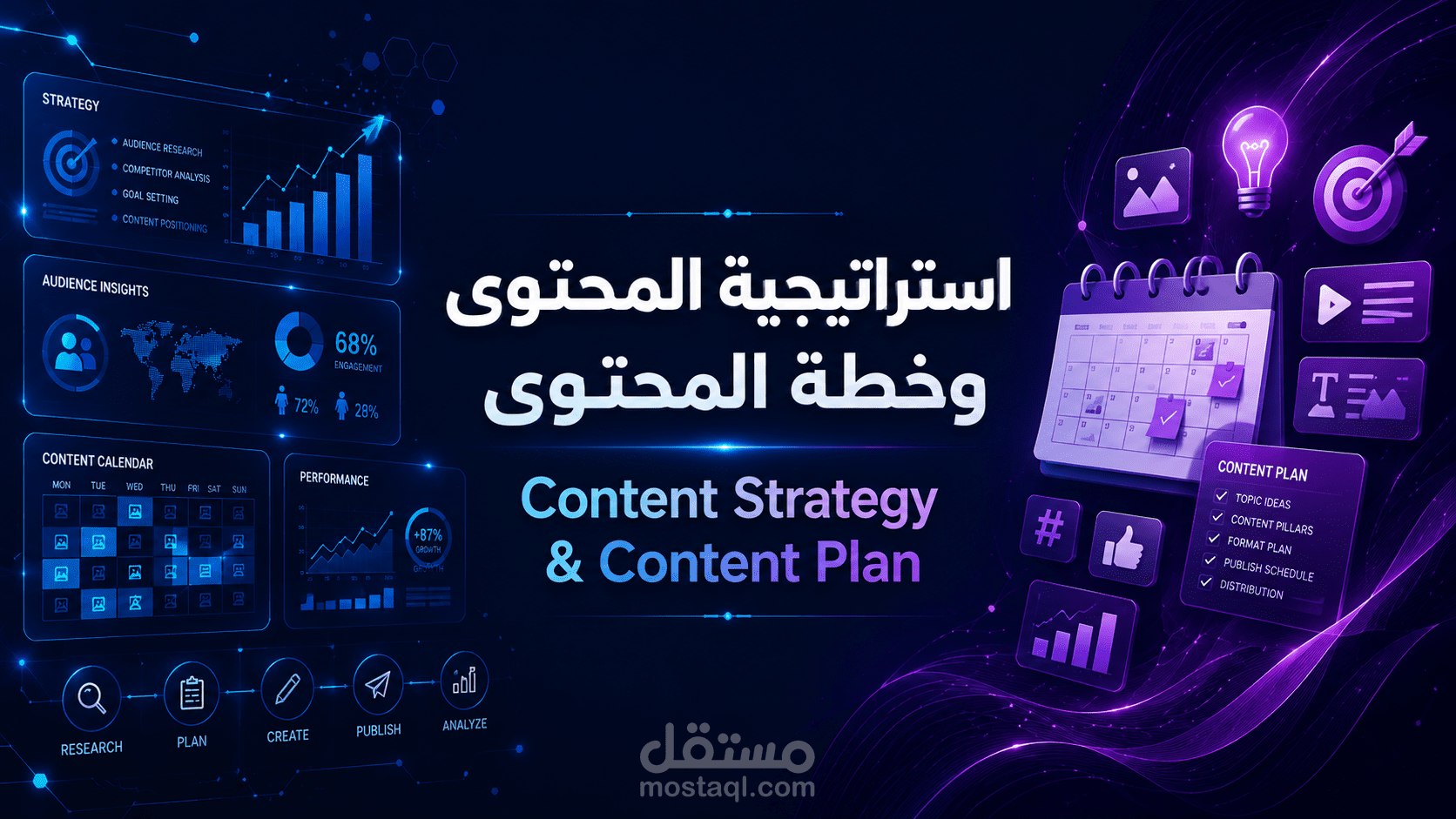 إدارة المحتوى وإعداد خطة محتوى احترافية لوسائل التواصل الاجتماعي.