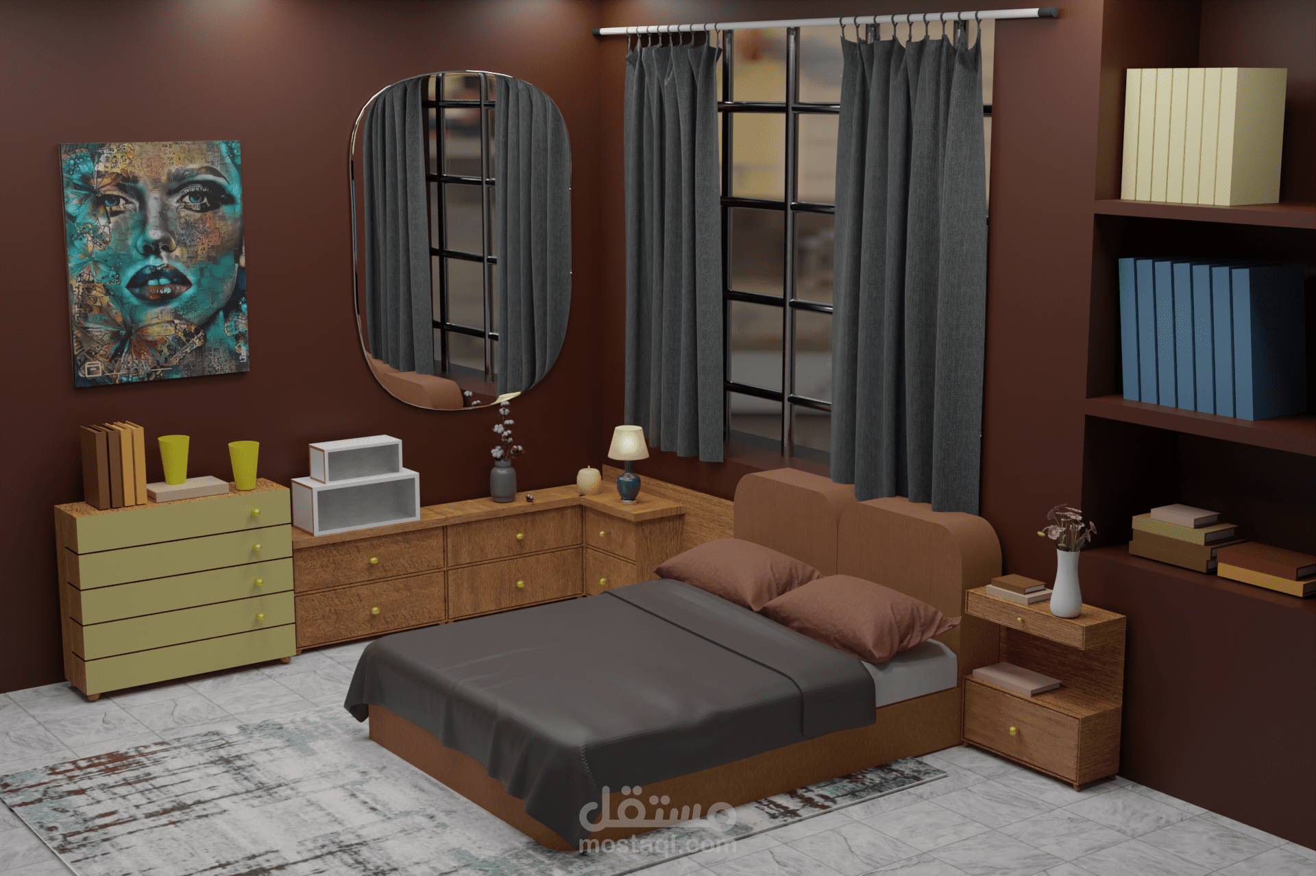 تصميم داخلي ثلاثي الابعاد لغرفة نوم ( Bedroom )