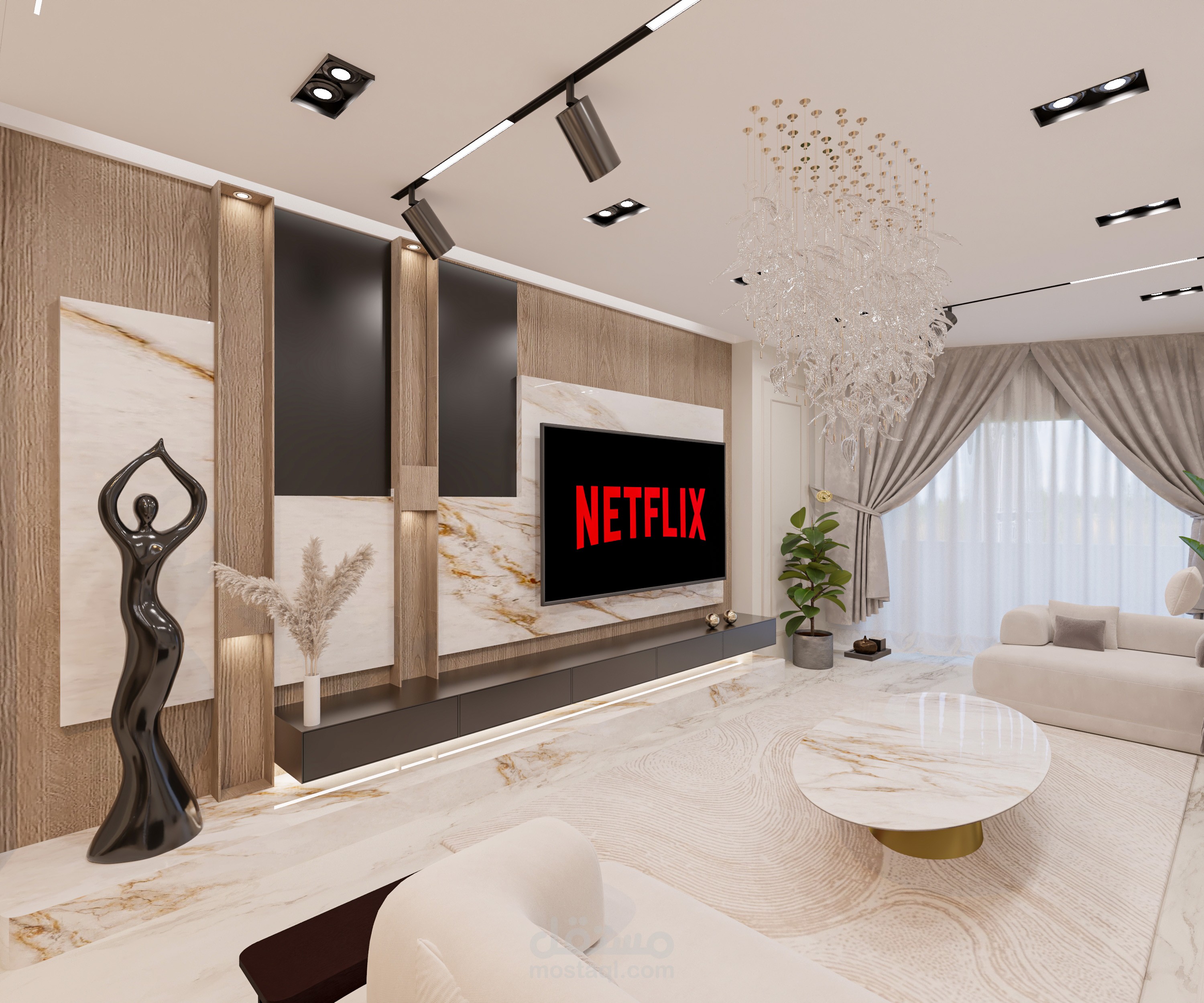 تصميم 3d لشقه سكنية بالمنصورة
