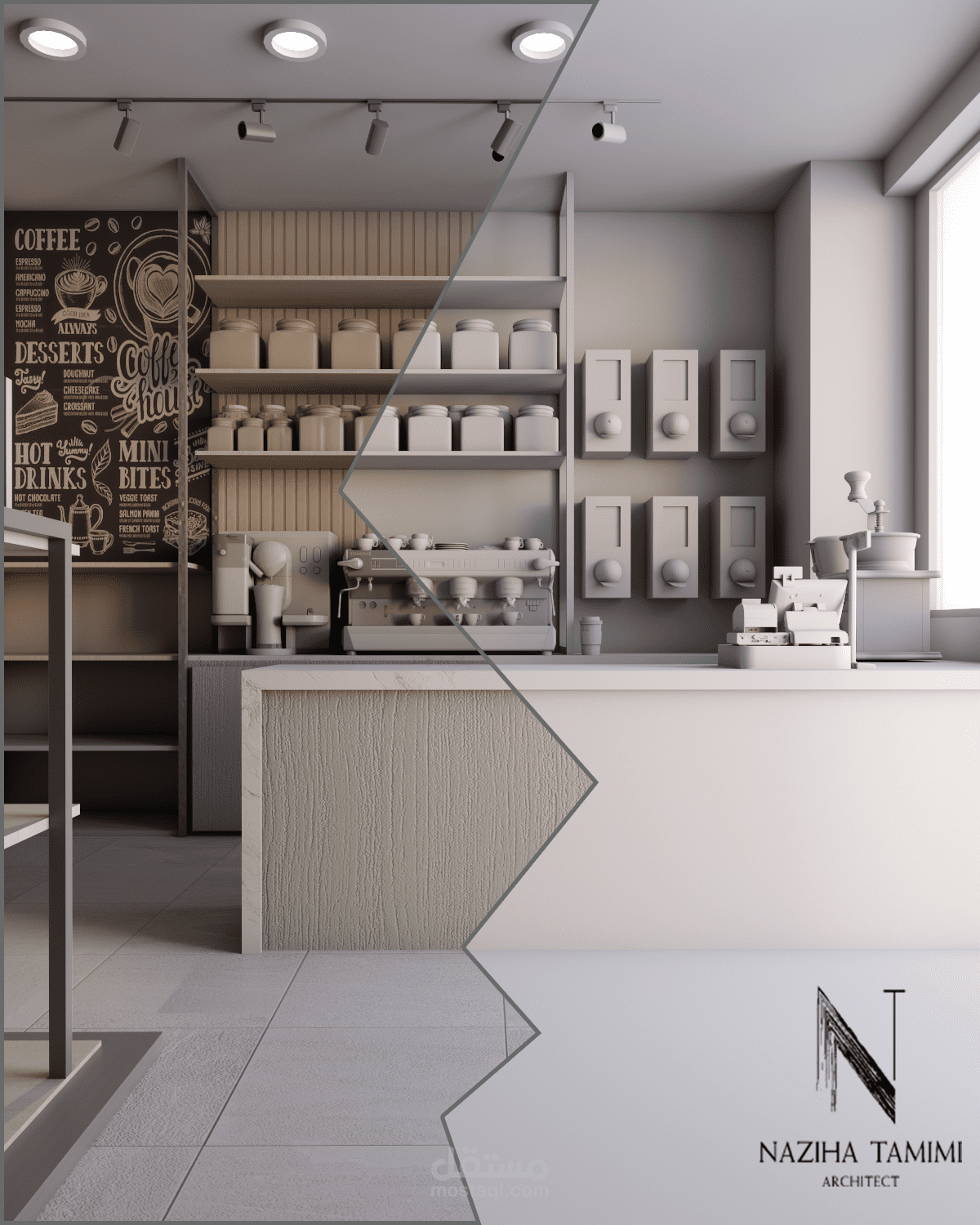 تصميم داخلي لمحل محمص