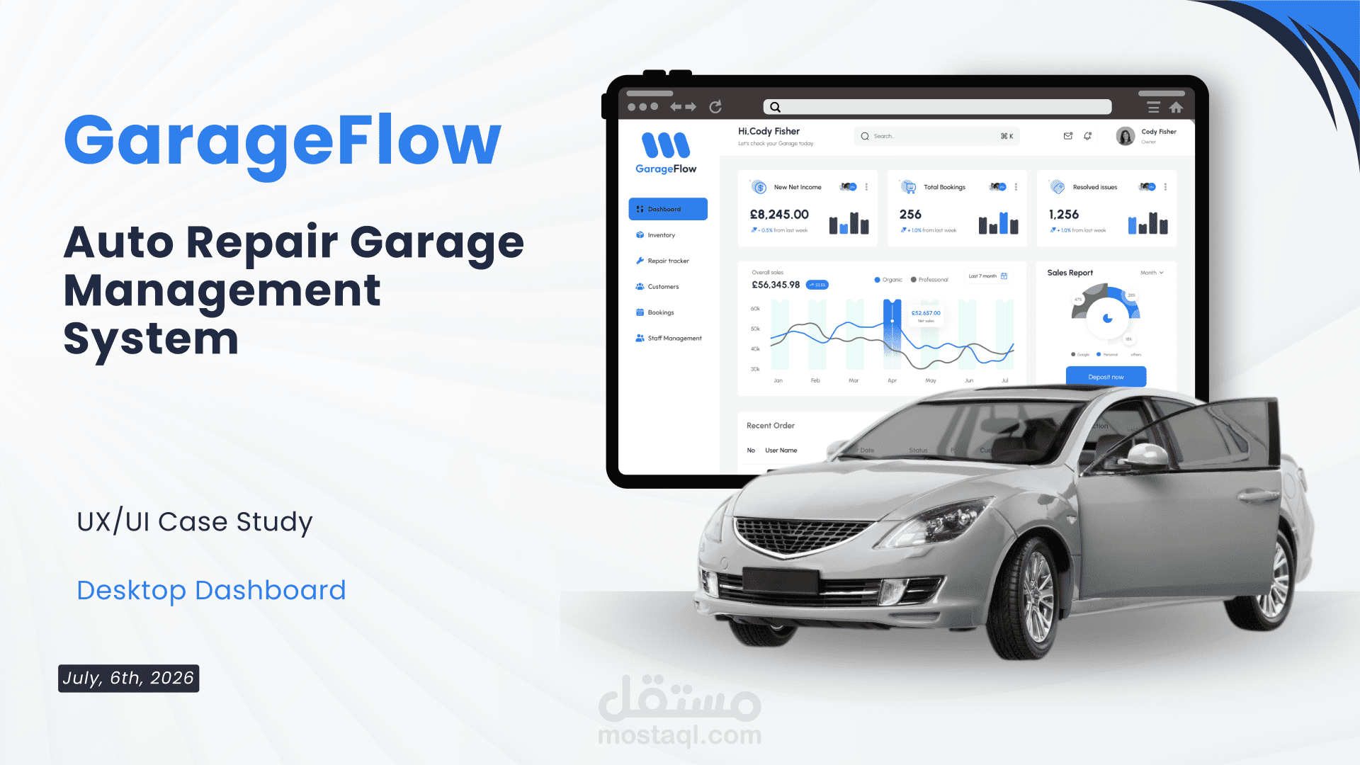 GarageFlow – تصميم تجربة وواجهة مستخدم لنظام إدارة ورش صيانة السيارات