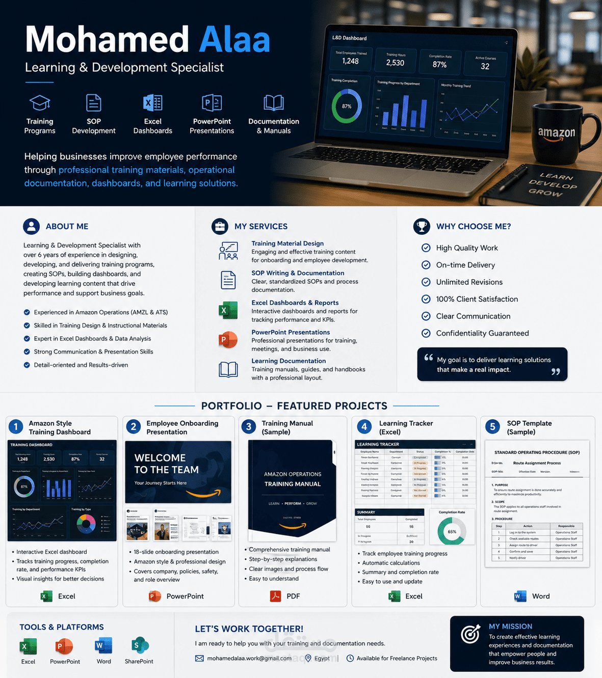 Learning & Development Portfolio | Excel Dashboards, SOPs & Training Materials
