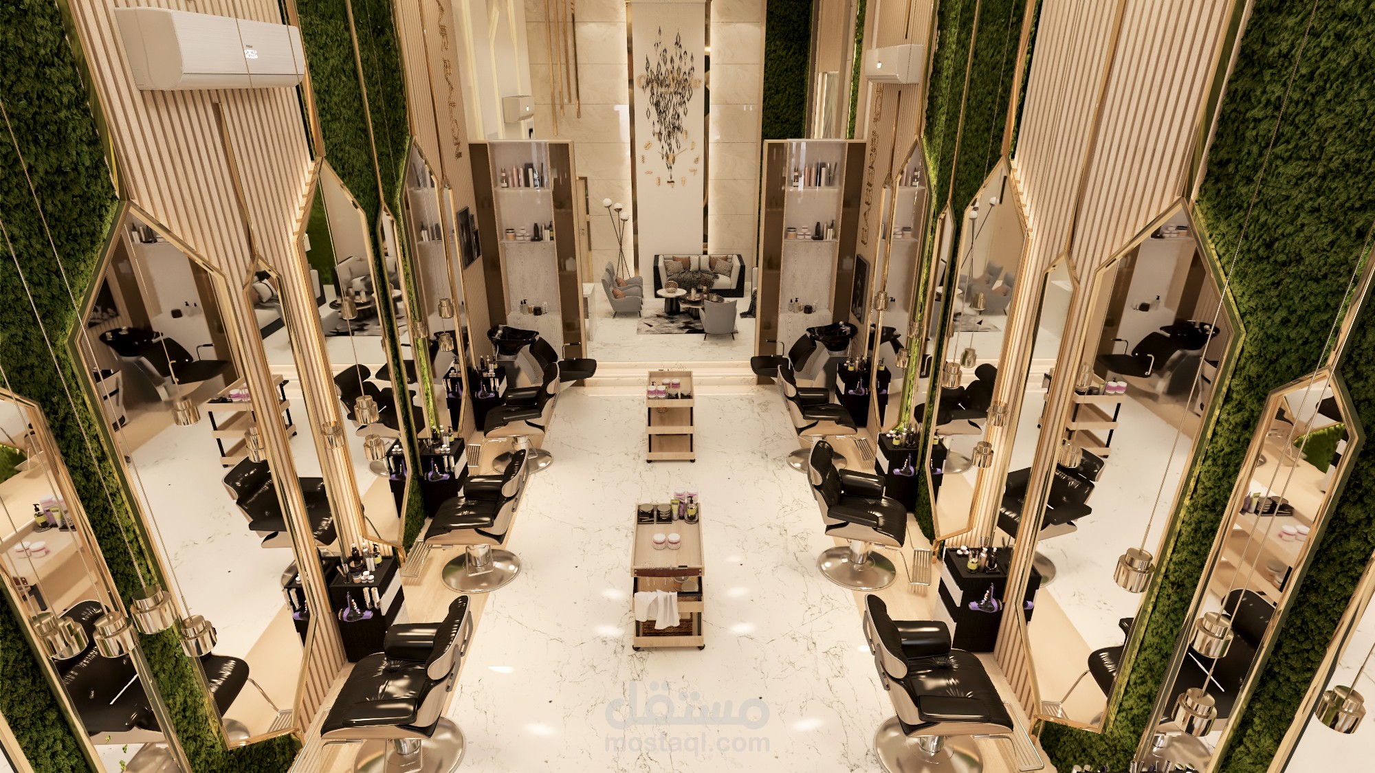 تصميم محل حلاقة خاص في السعودية مع ملحق كافيه