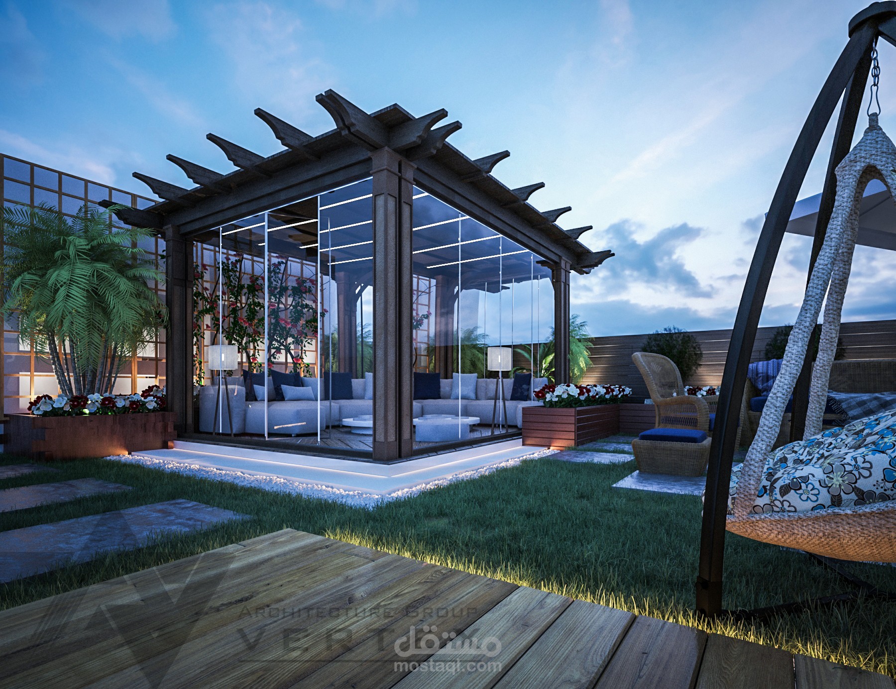 تنسيق حديقة سطح لفيلا