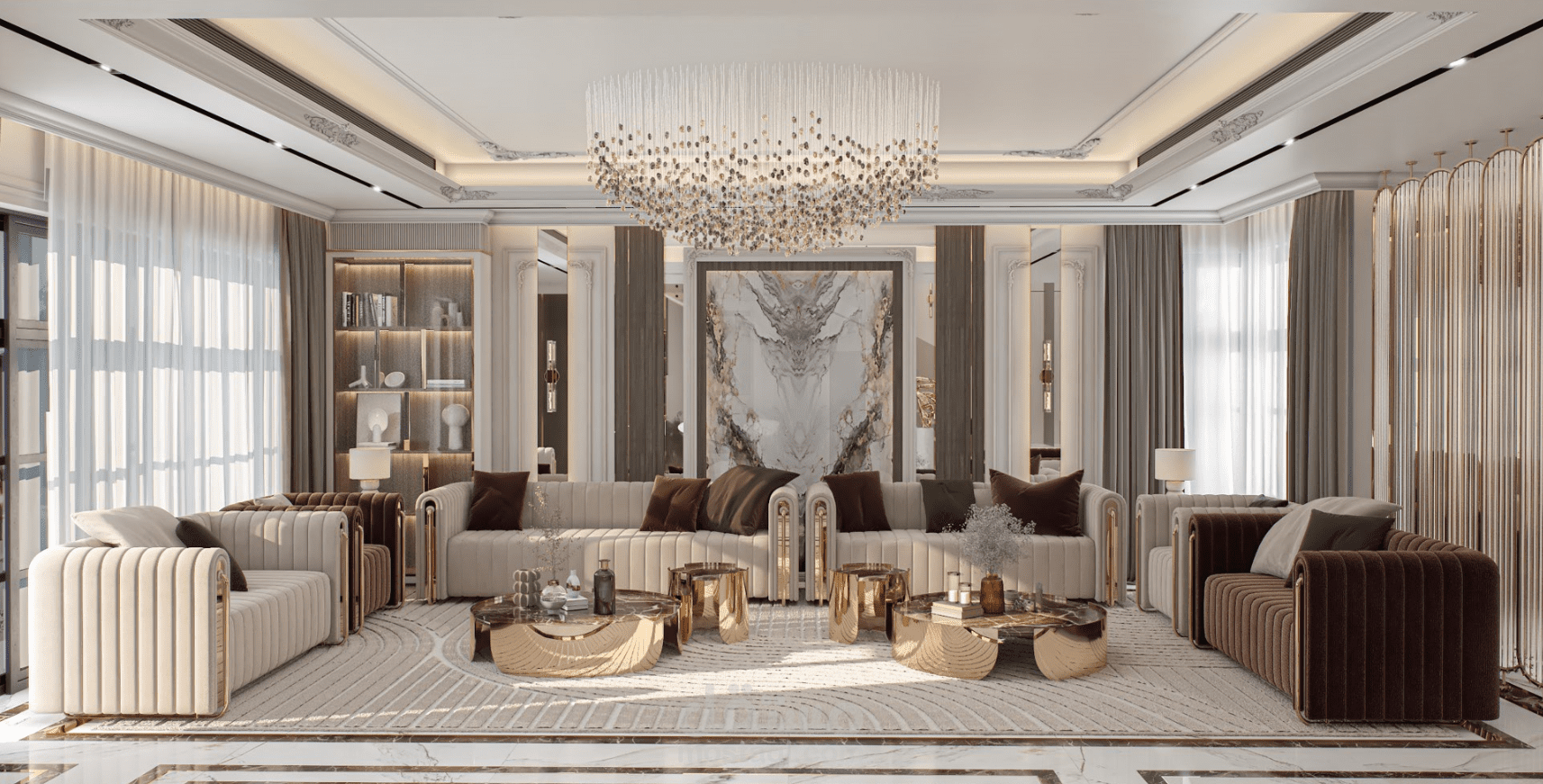 تصميم معيشة مع طالوة طعام نيوكلاسيك في المملكة العربية السعودية