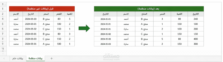 تنظيم وإدخال البيانات على Excel بدقة واحترافية