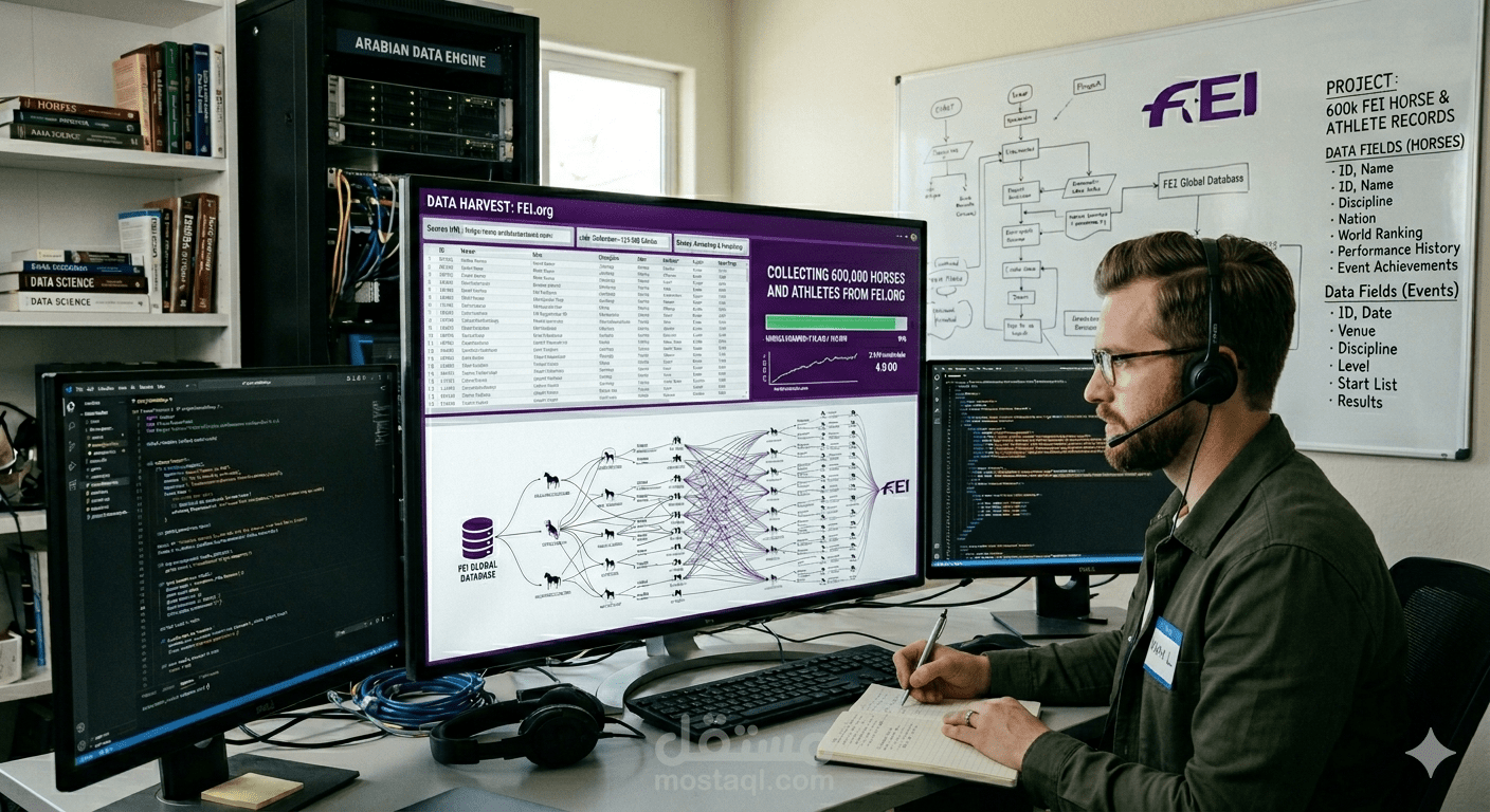 بناء قاعدة بيانات شاملة للاتحاد الدولي للفروسية (FEI) تشمل 600,000 حصان ورياضي