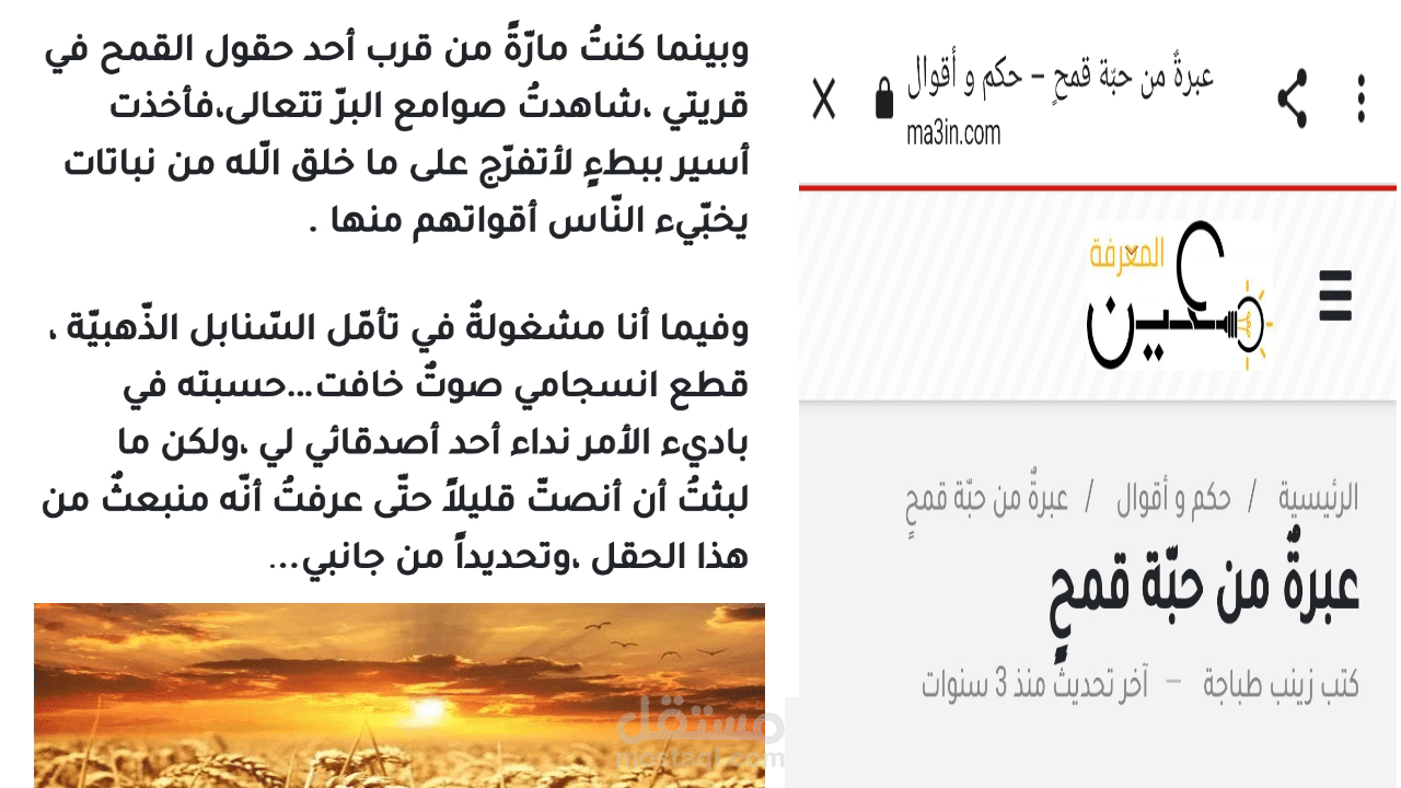 أحد كتاباتي الإبداعيّة في موقع معين المعرفة