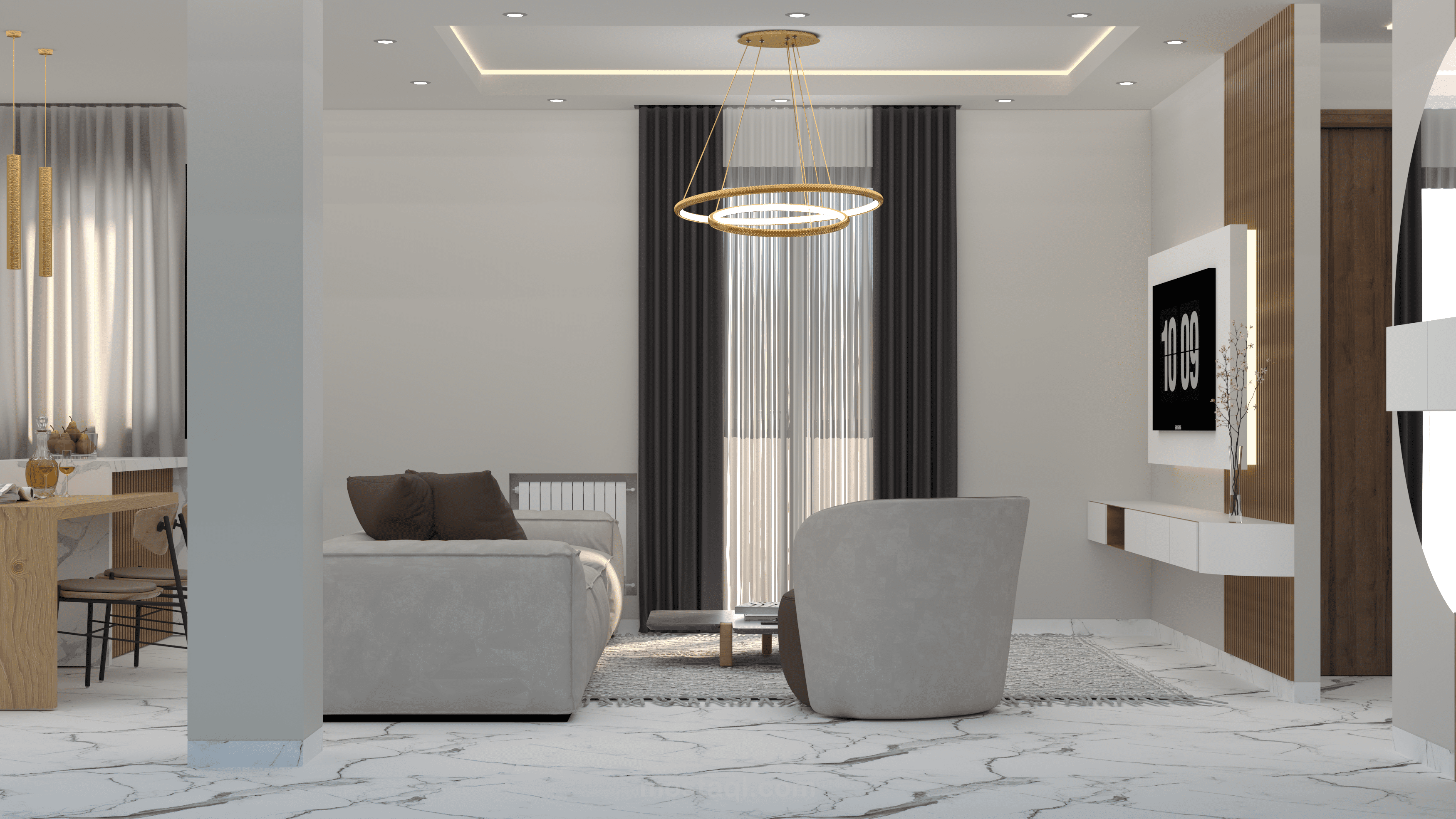 مشروع تصميم شقة بلمسات حديثة وأنيقة