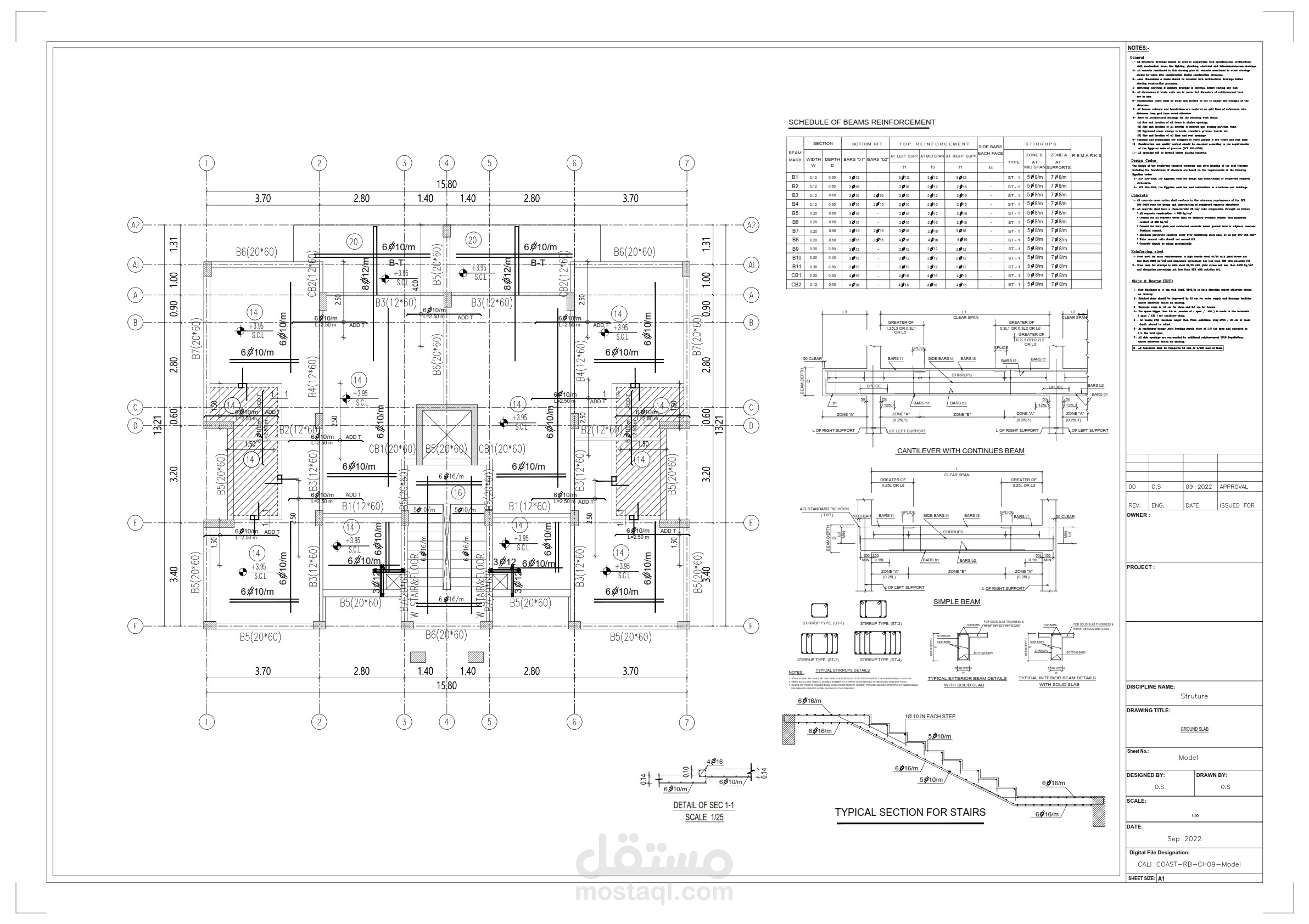 التصميم الانشائي لفيلا سكنية بالساحل الشمالي