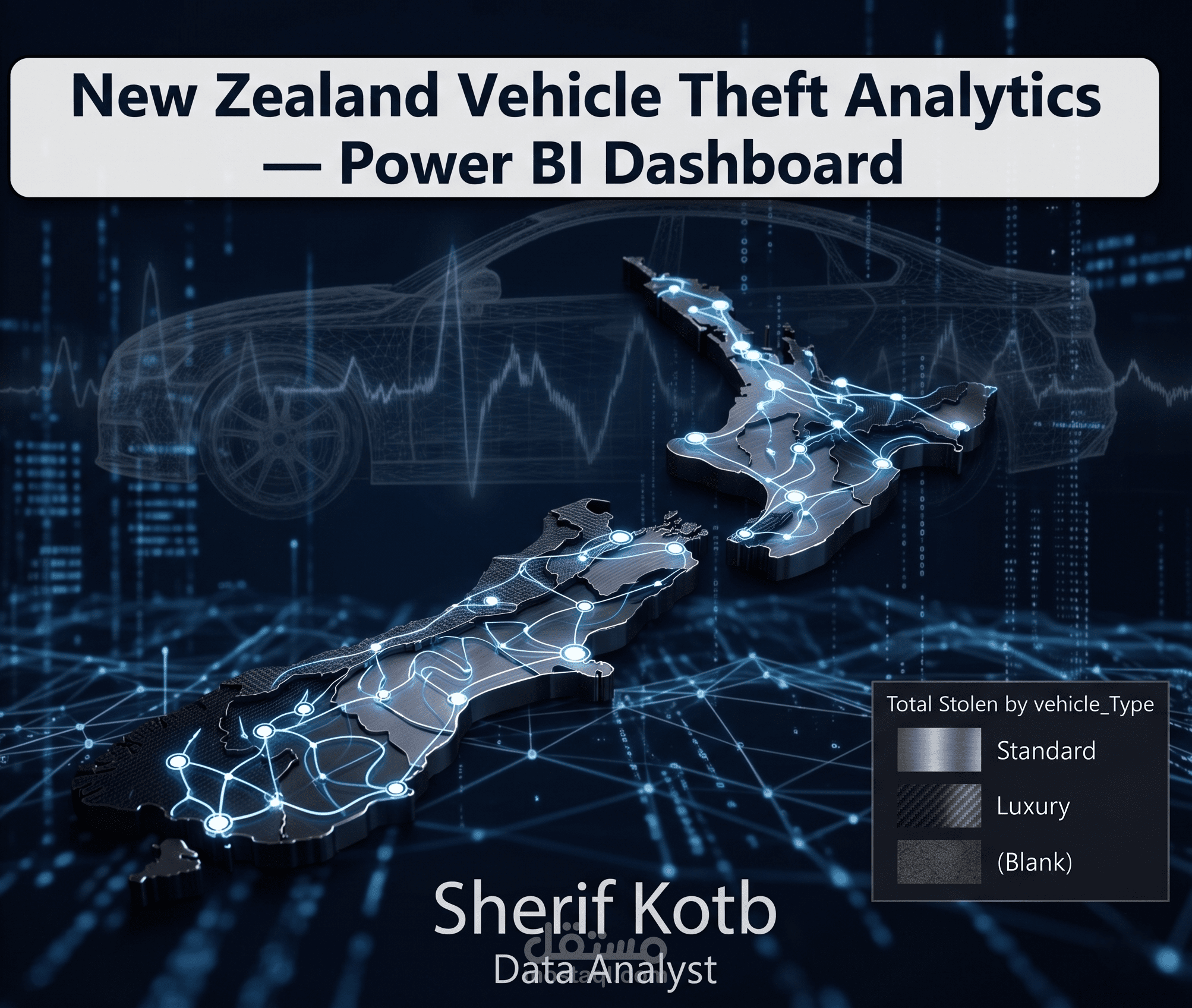 دراسة حالة: تحليلات سرقة المركبات في نيوزيلندا - لوحة معلومات Power BI