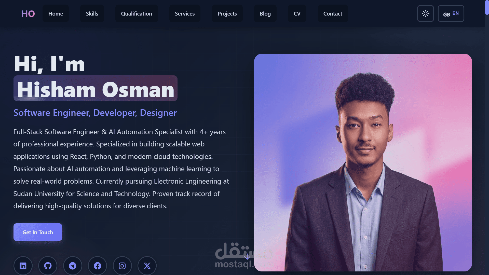 بناء واجهة تعريفية شخصية بتصميم UI/UX احترافي وأداء عالي