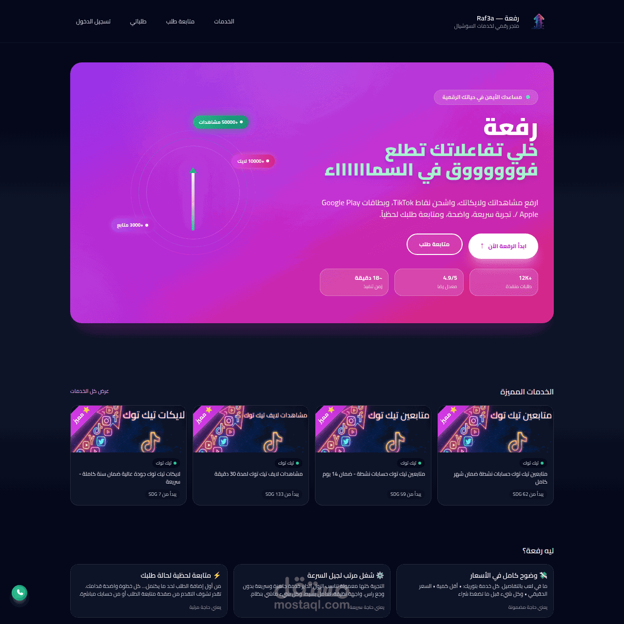منصة ومتجر "رفعة" الذي يبيع الخدمات الرقمية مثل متابعين، مشاهدات، لايكات منصات التواصل الاجتماعي ويبيع بطاقات المنصات المختلفة.