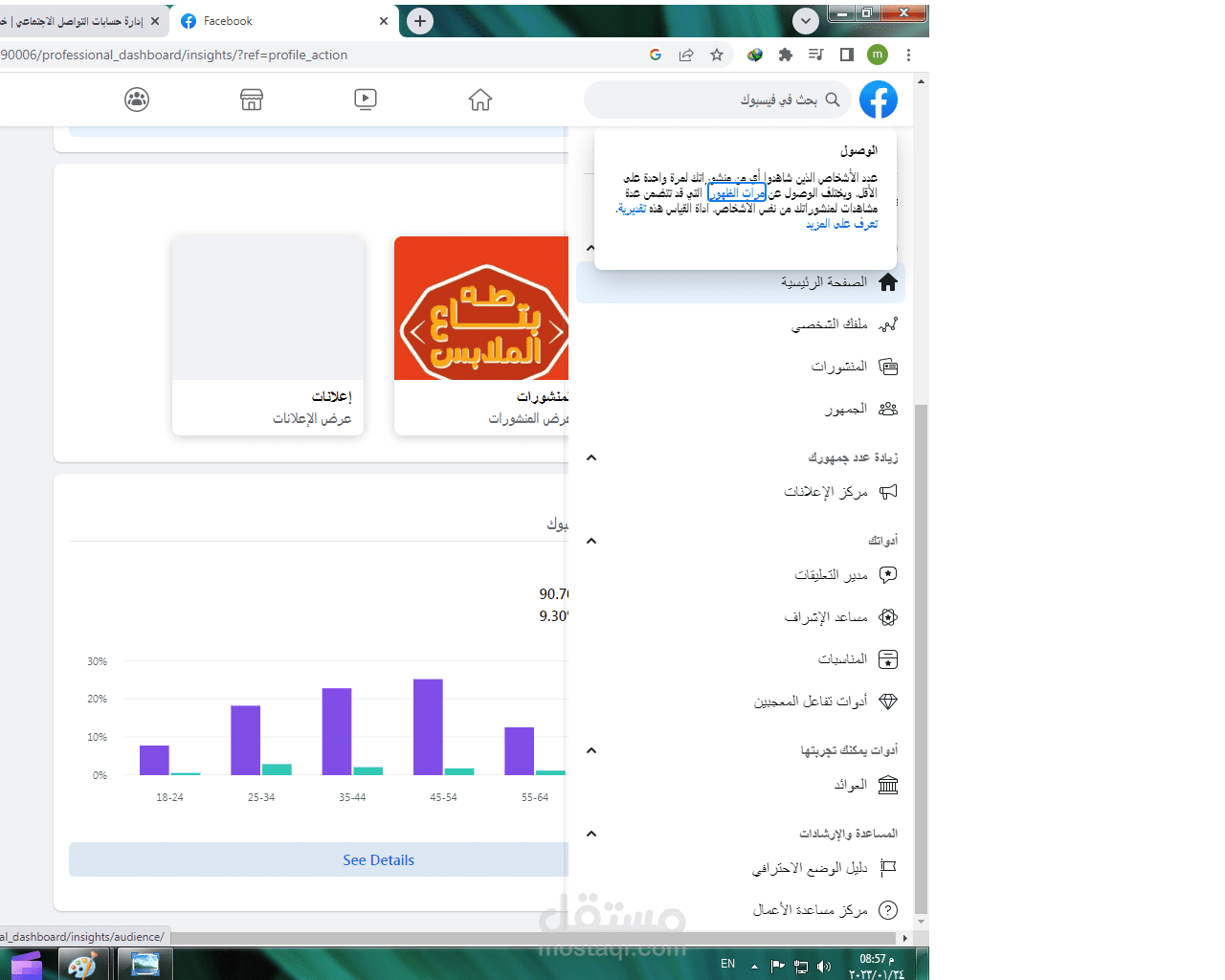 تقارير شامله للصفحات والاعلانات