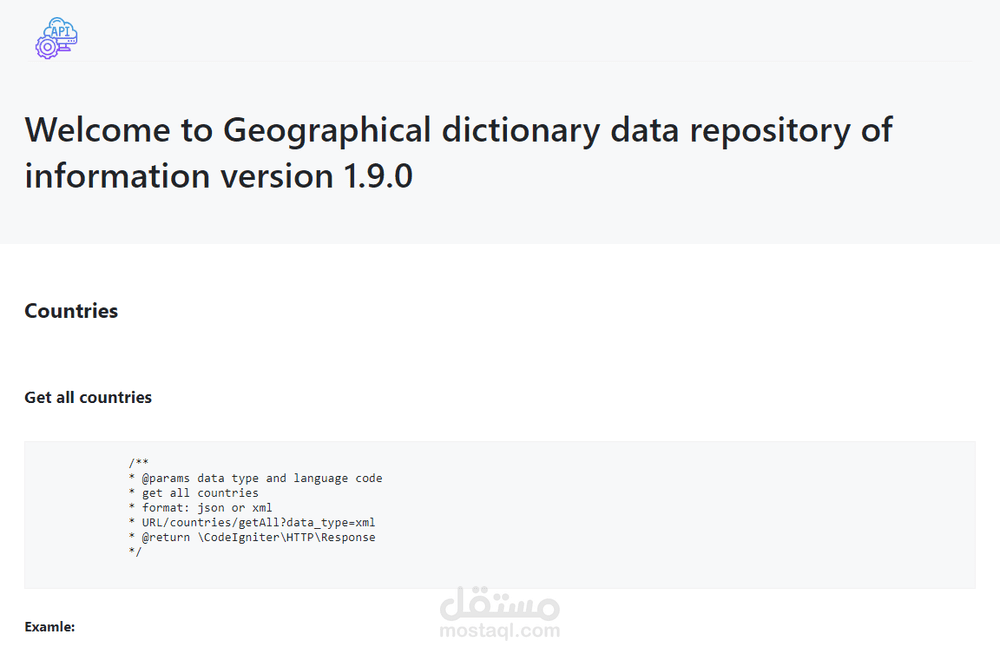 Geographical dictionary data repository of information version 1.9.0 - API