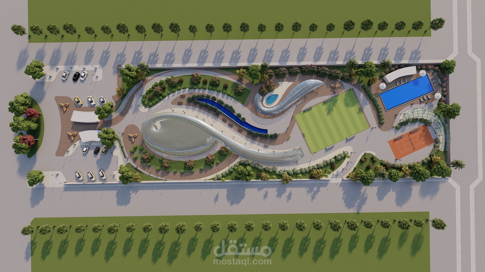 تصميم مركز رياضي علي ستيل زها حديد